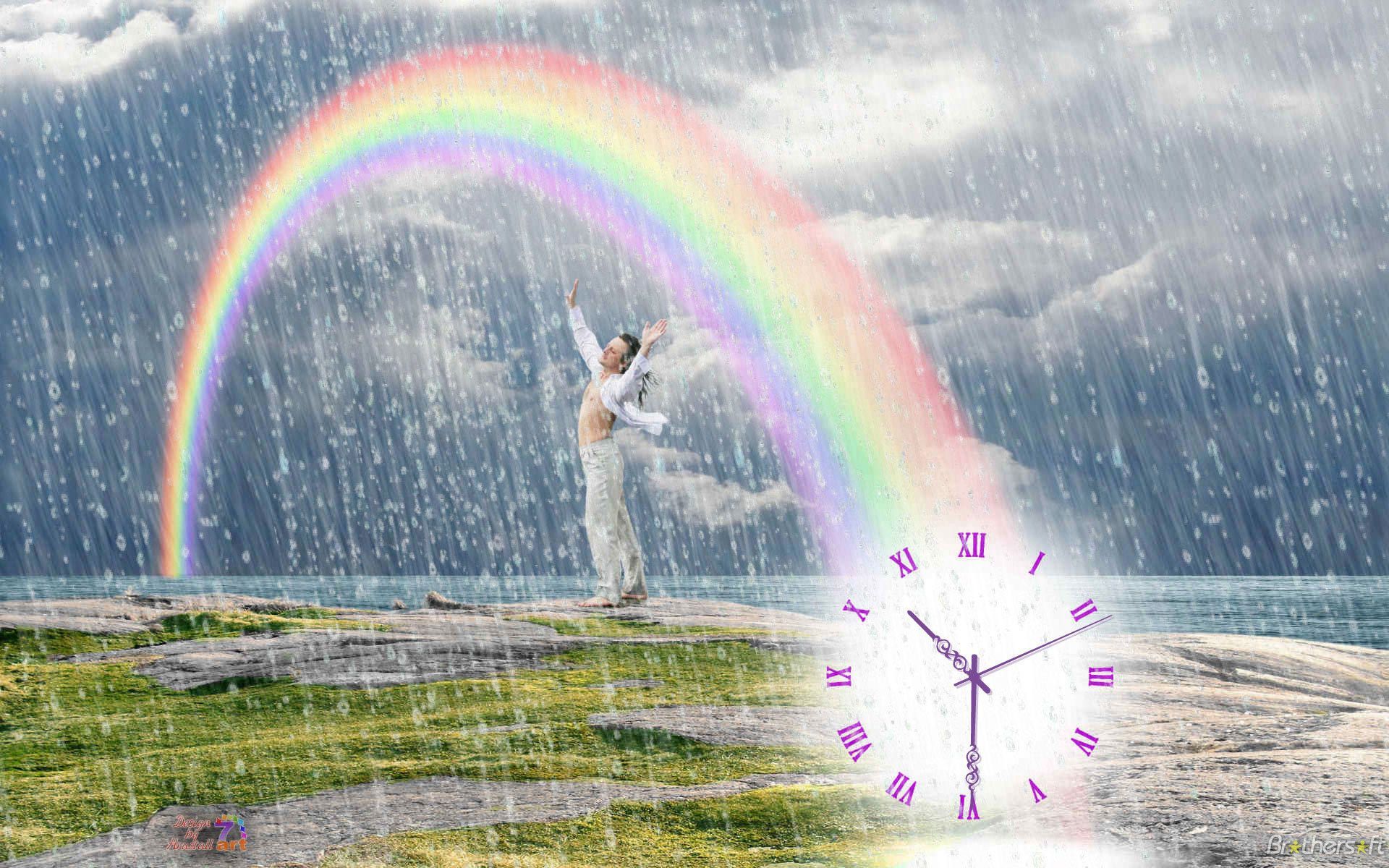 Sun rain and time rainbow and relaxing time. Summer rain, Clock wallpaper, Beautiful rainbow