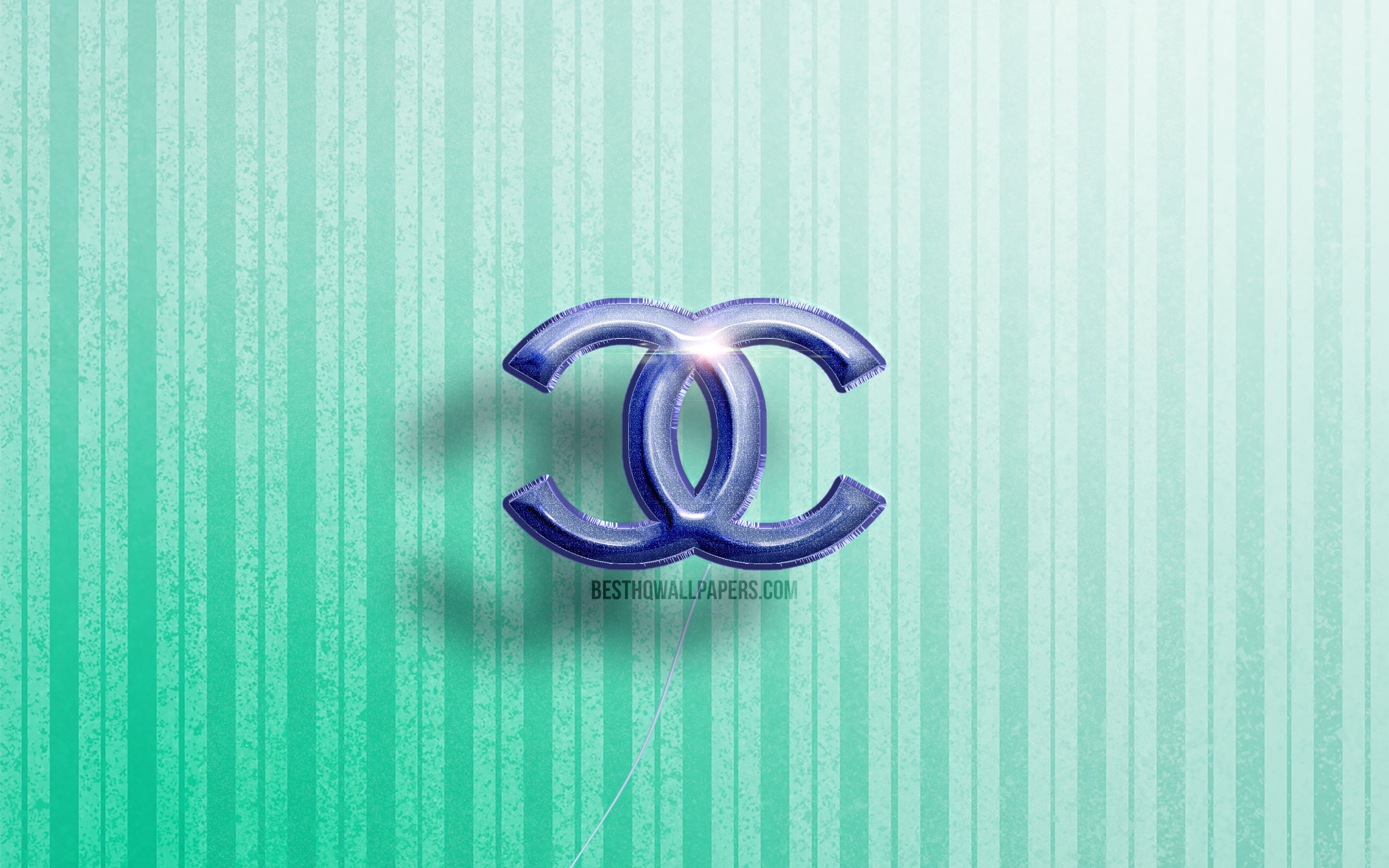 Download wallpaper 4k, Chanel 3D logo, blue realistic balloons, fashion brands, Chanel logo, blue wooden background, Chanel for desktop with resolution 3840x2400. High Quality HD picture wallpaper