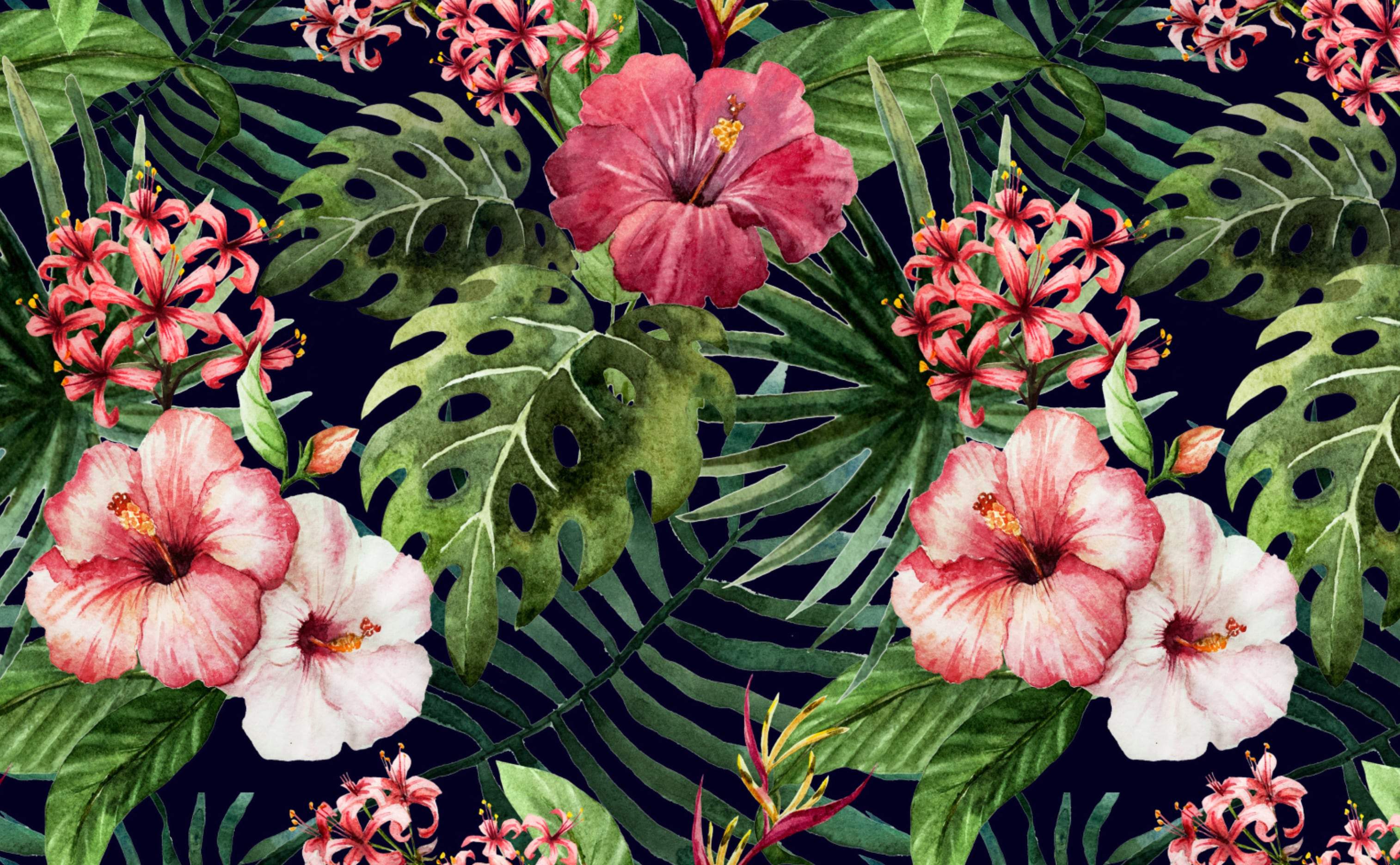 Hibiscus & Philodendron Wallpaper for Walls