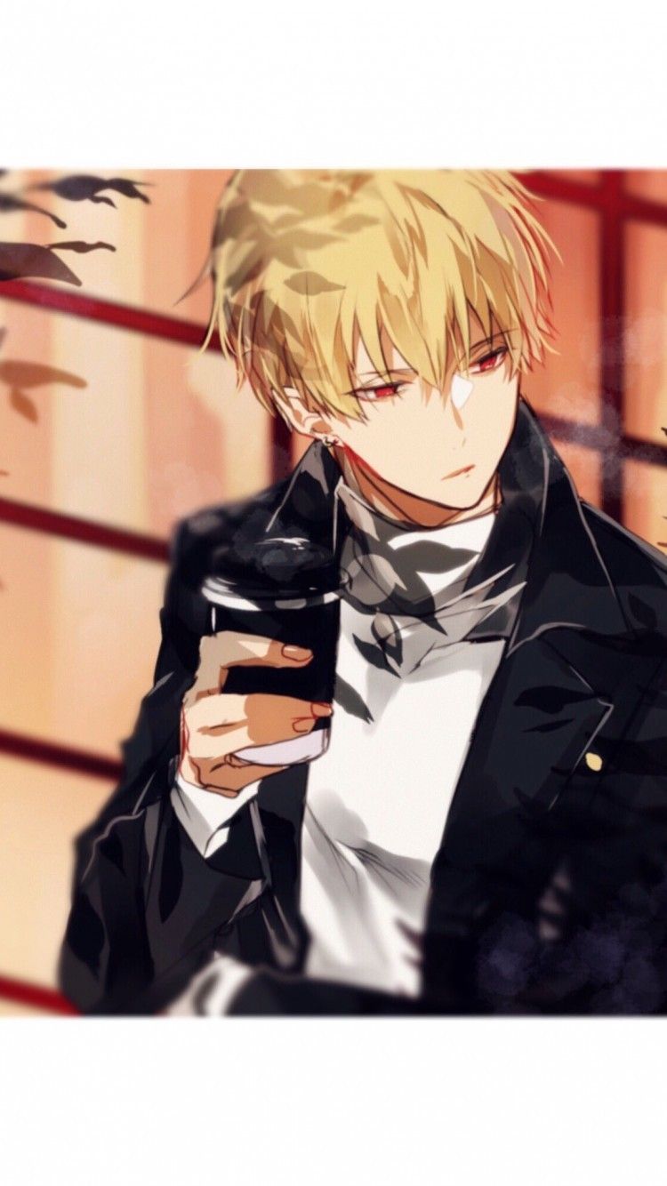 Download 750x1334 Gilgamesh, Fate Stay Night, Anime Boy, Red Eyes, Blonde, Coffee Wallpaper for iPhone iPhone 6