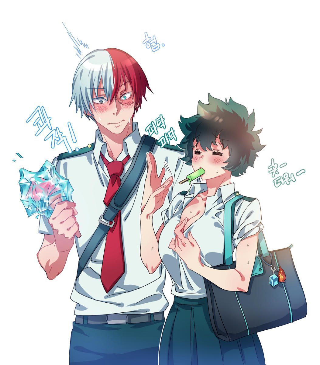Fem!Deku and Todoroki having ice cream. My Hero Academia. My hero, Anime guys, My hero academia