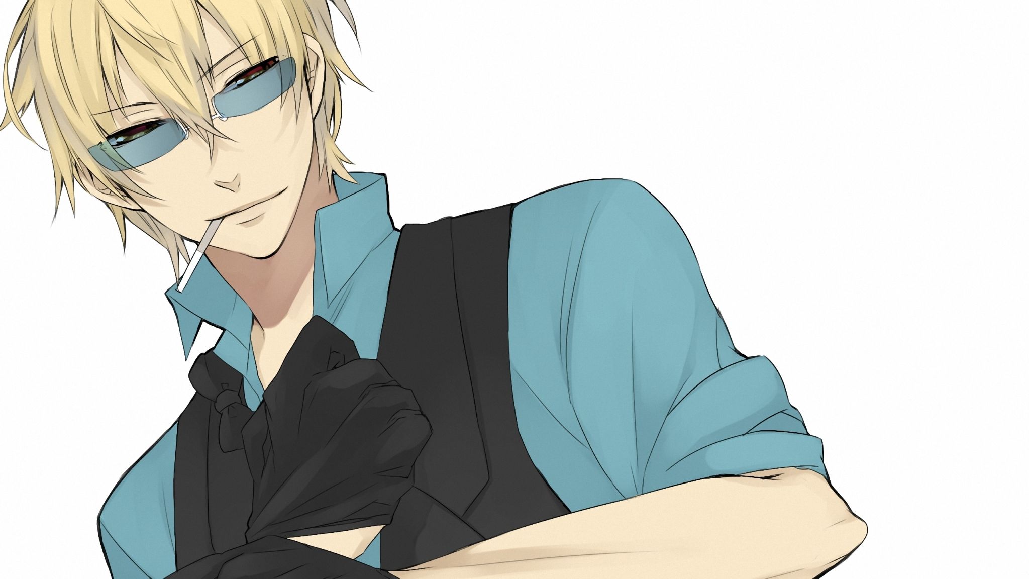 Anime Blonde Guy With Glasses Smoking HD Wallpaper