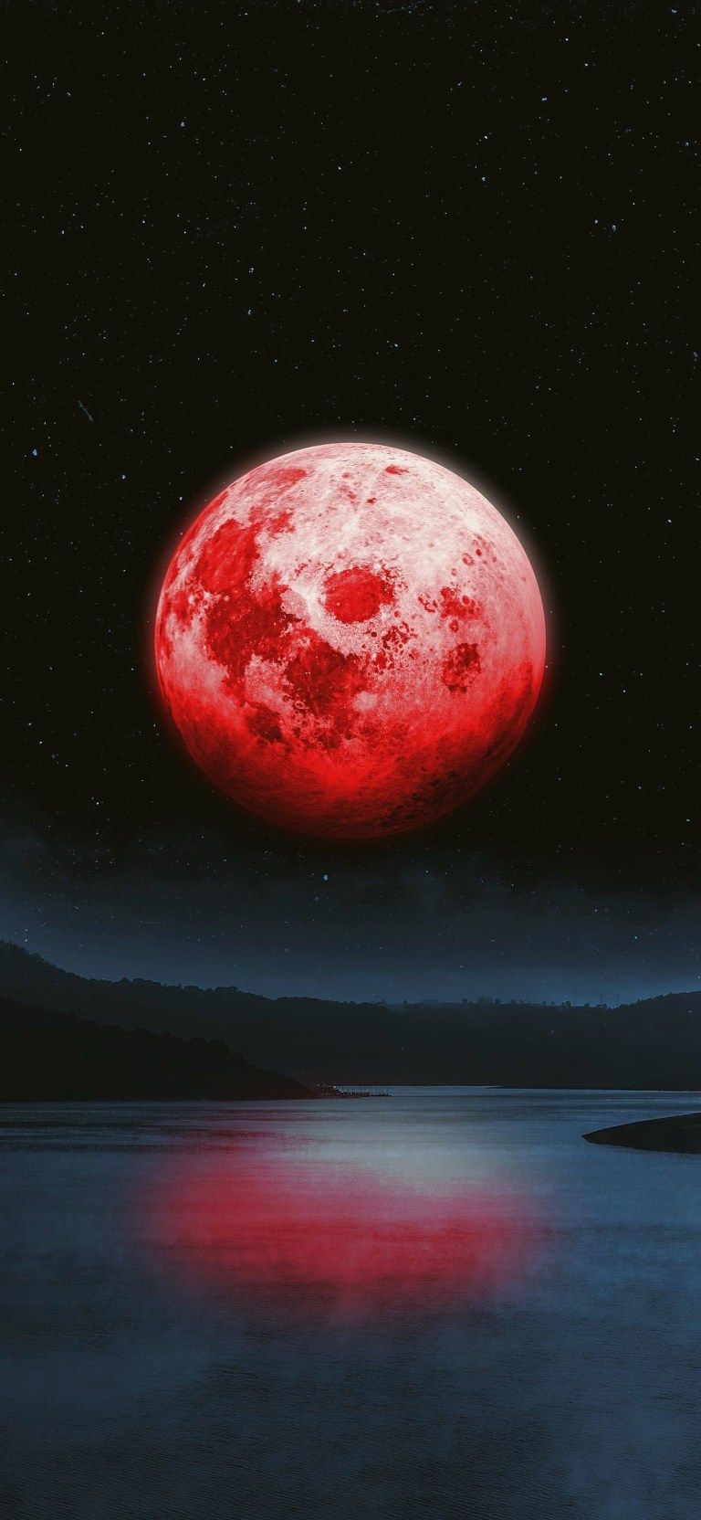 Red Moon Night Landscape iPhone UHD 4K Wallpaper Download