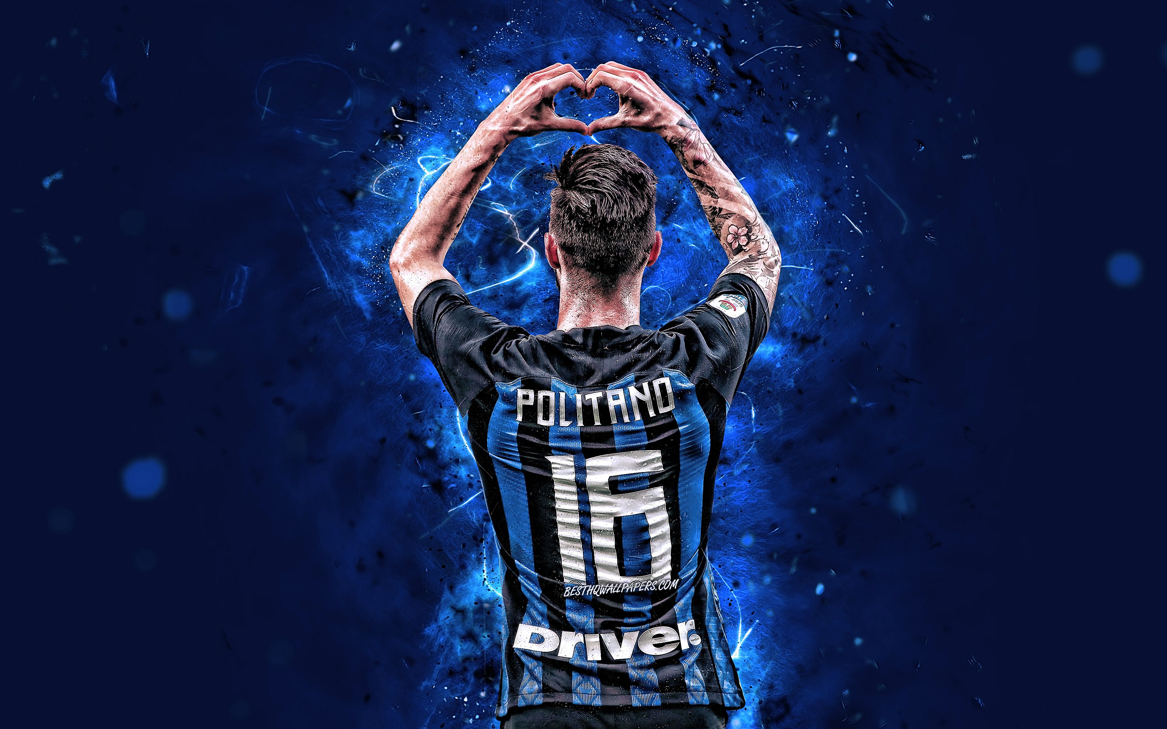 Download wallpaper 4k, Matteo Politano, back view, Internazionale, italian footballers, Italy, goal, Serie A, Politano, Inter Milan FC, soccer, football, neon lights for desktop with resolution 3840x2400. High Quality HD picture wallpaper
