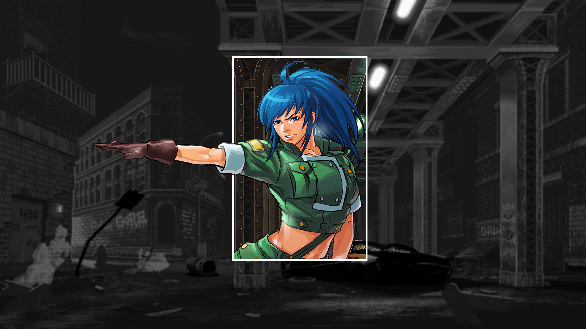 King Of Fighters Leona Heidern Video Games Fighting Games Picture In Picture SNK Blue Hair Wallpaper:1920x1080