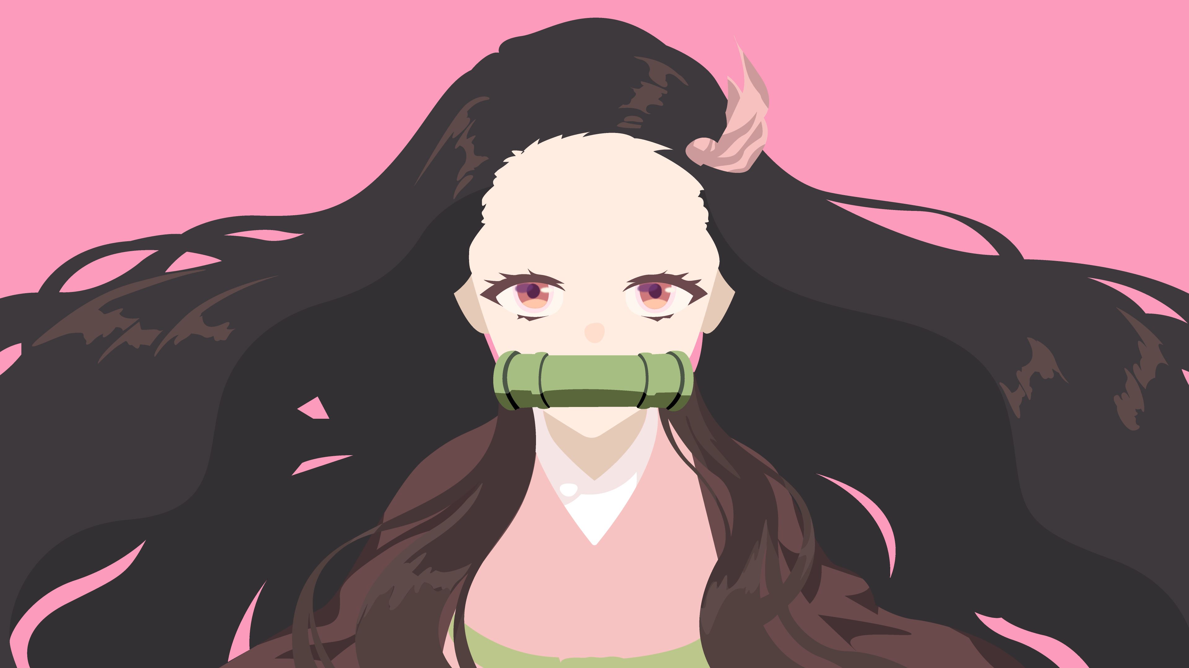 Demon Slayer Long Hair Nezuko Kamado With Pink Background 4K HD Anime Wallpaper