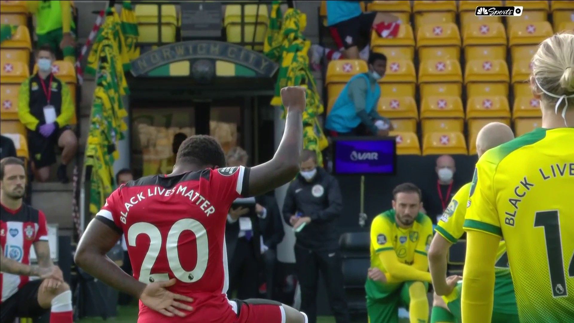 NBC Sports Soccer powerful image and moment with Southampton's Michael Obafemi before today's #NORSOU match