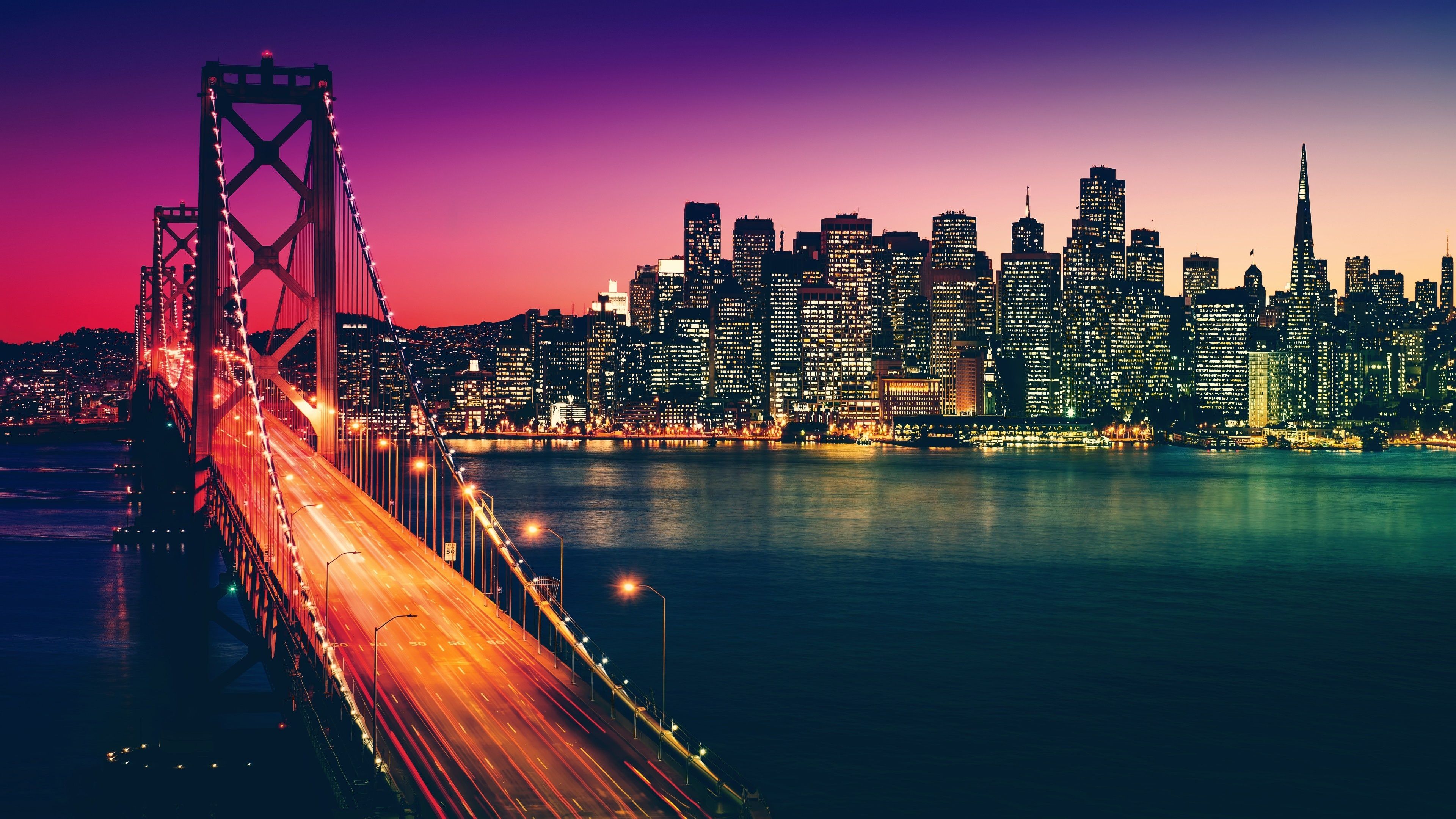 San Francisco, City, Buildings, Bridge, Night, Wallpaper