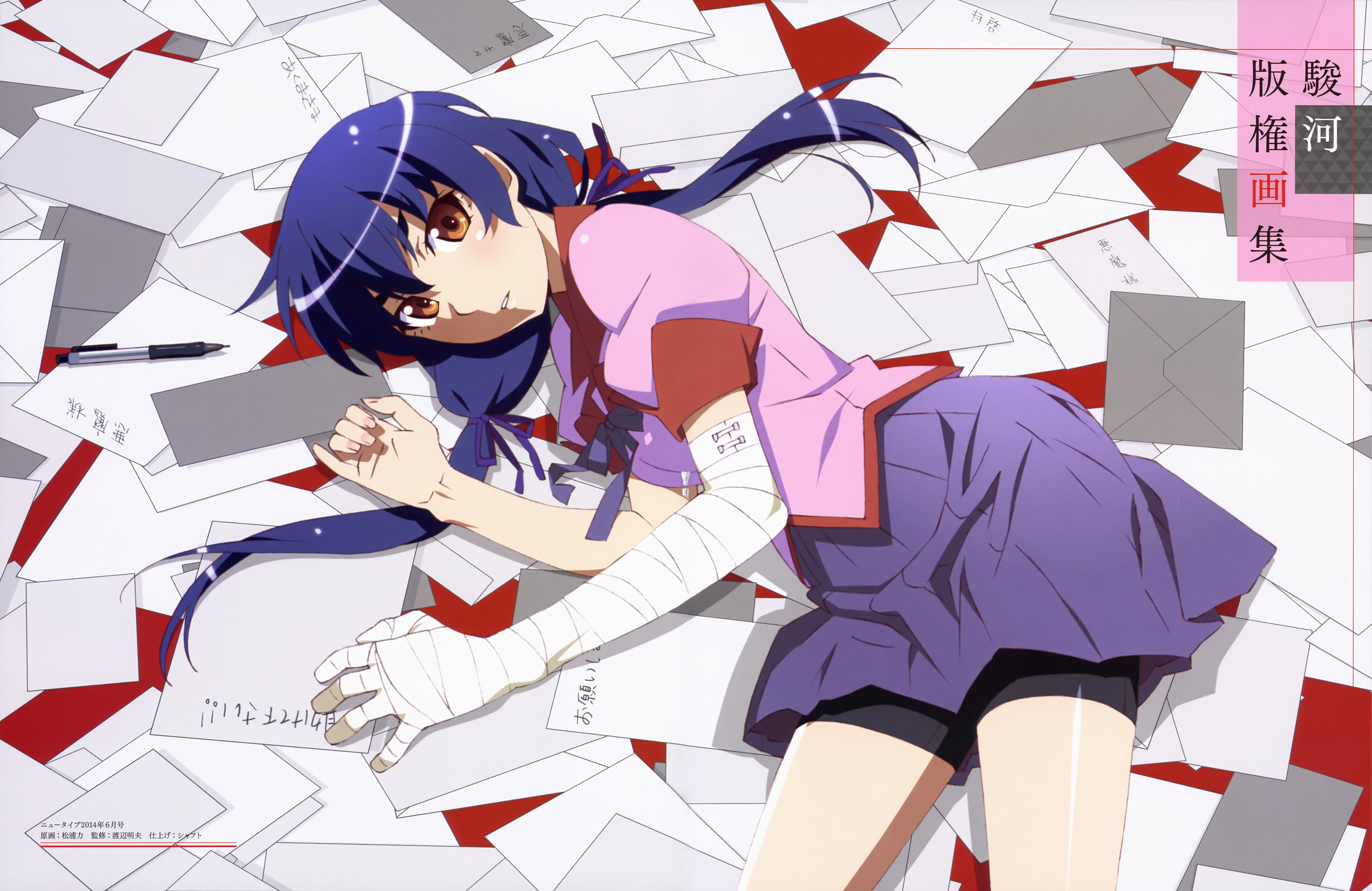 Wallpaper, anime girls, Monogatari Series, Kanbaru Suruga, brown eyes 5776x3749