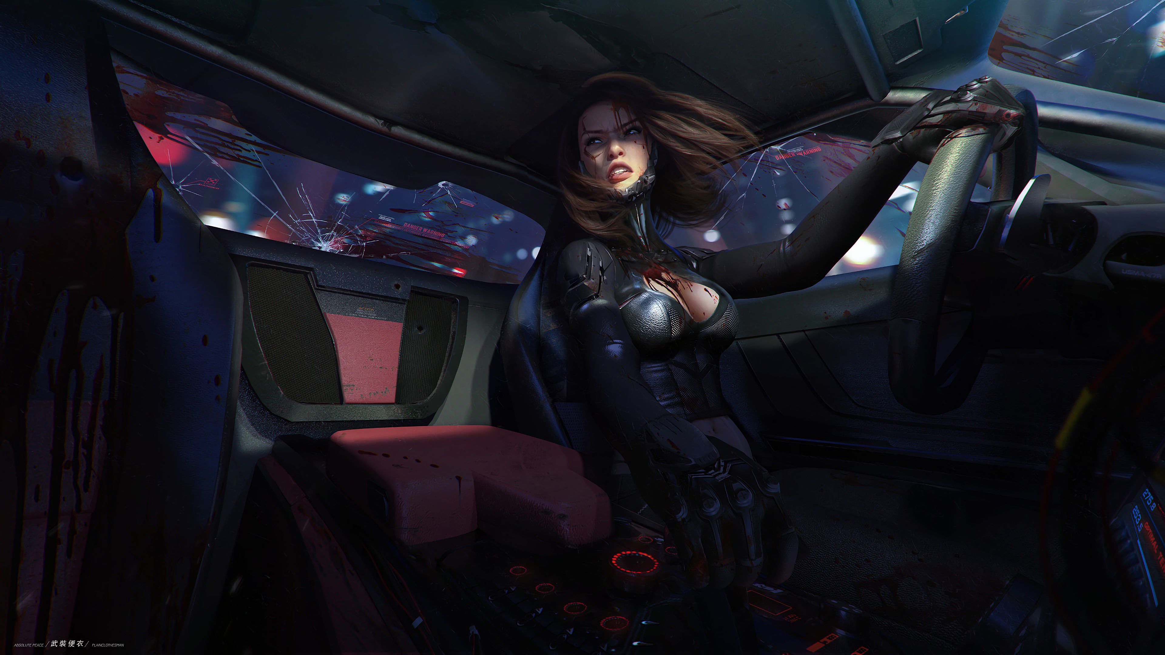 Sci Fi Girl Driving 4K Wallpaper