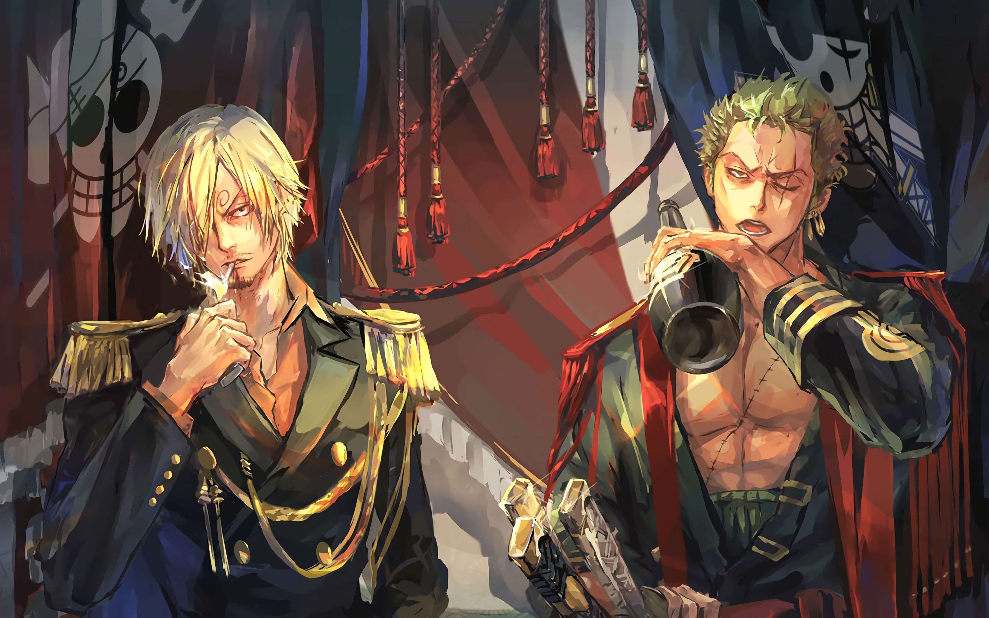 Download wallpaper Vinsmoke Sanji, Roronoa Zoro, 4k, manga, artwork, One Piece for desktop with resolution 3840x2400. High Quality HD picture wallpaper