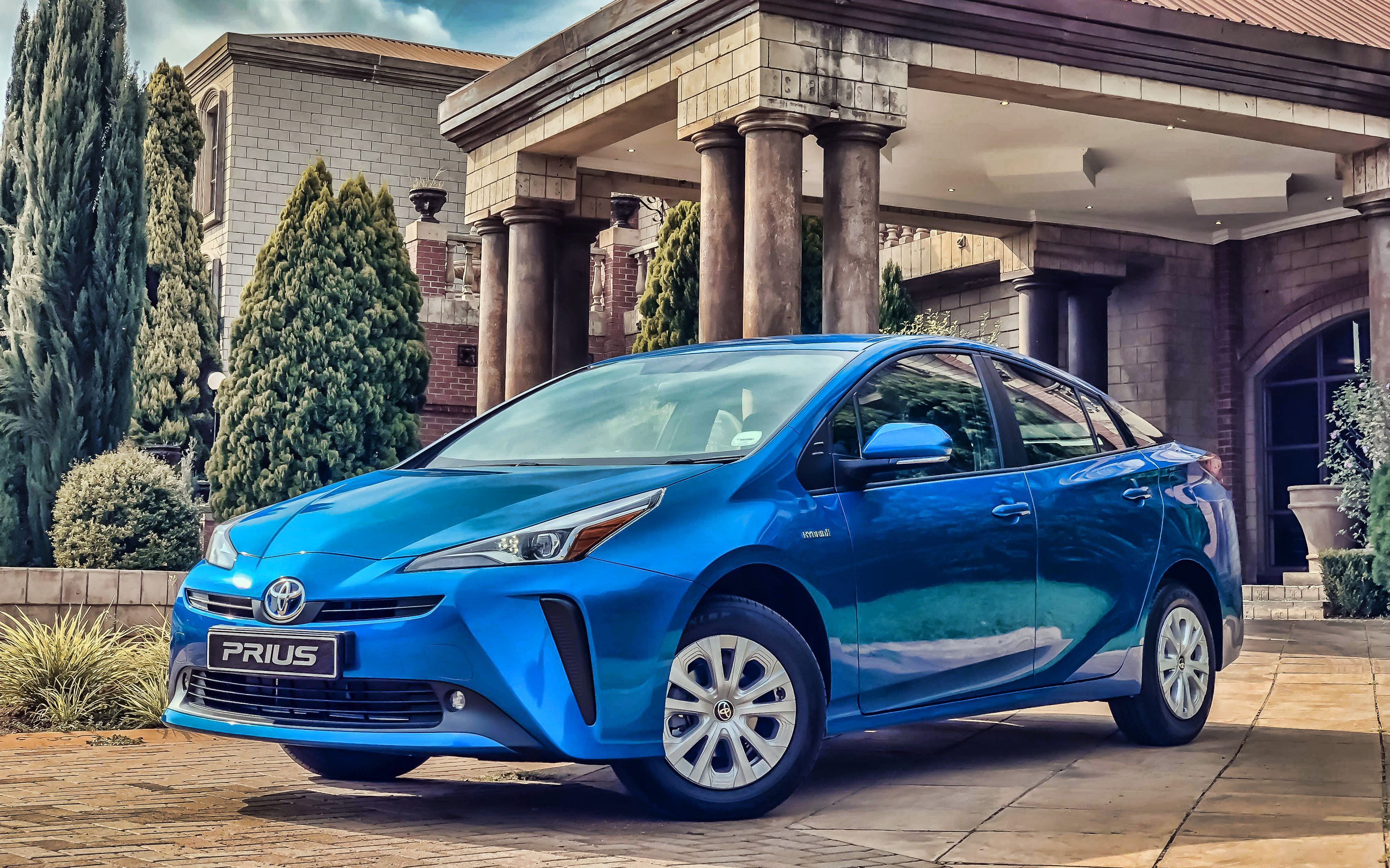 Download wallpaper Toyota Prius, 4k, hybrid cars, 2019 cars, new Prius, 2019 Toyota Prius, HDR, Blue Prius, japanese cars, Toyota for desktop with resolution 3840x2400. High Quality HD picture wallpaper