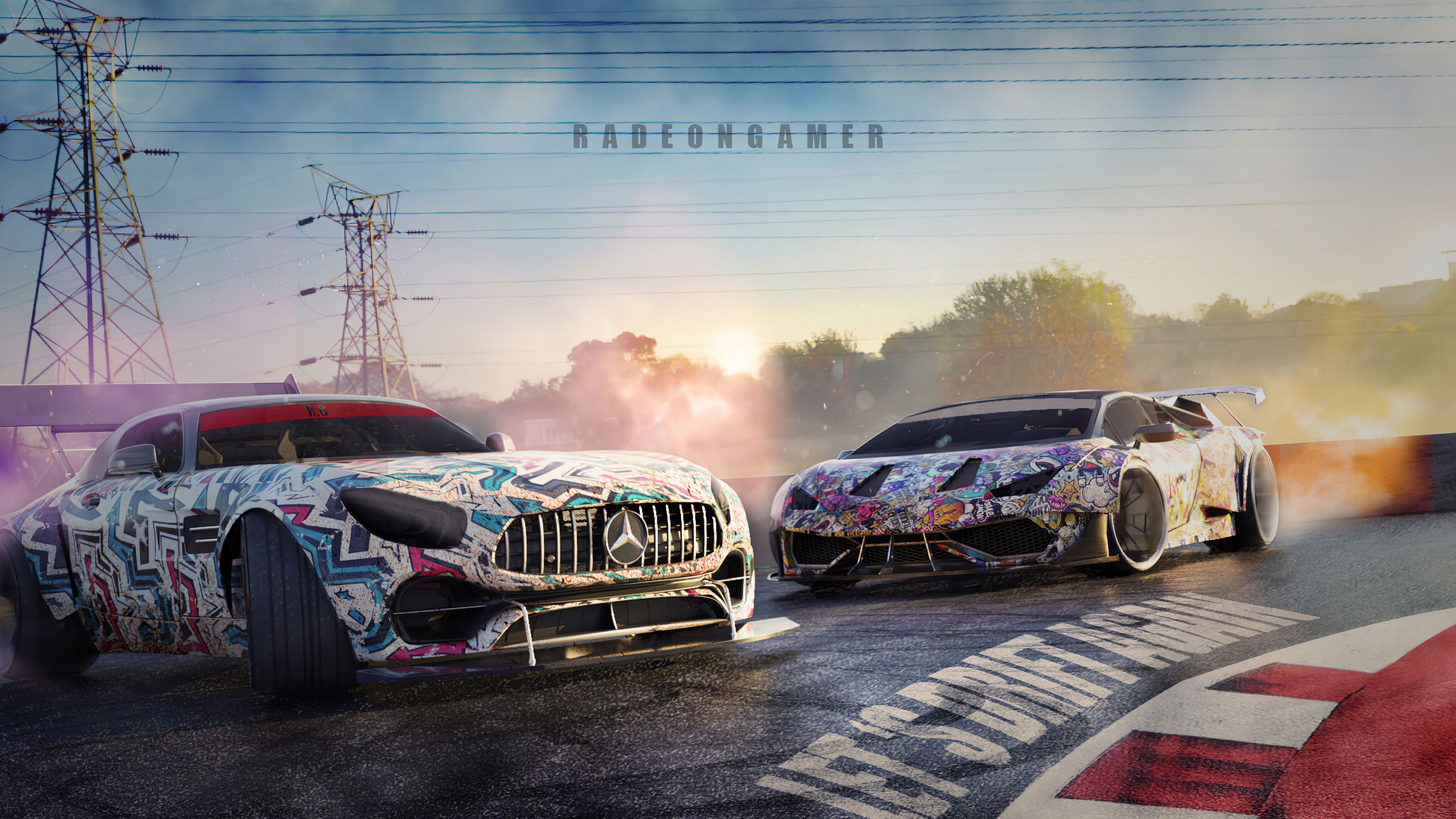 Wallpaper 4k Merceds Amg And Lambo Drifting