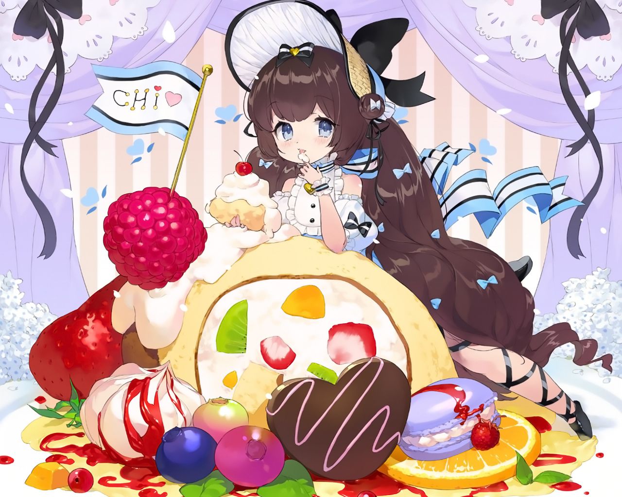 Download 1280x1024 wallpaper cake, cute, original, anime girl, standard 5:4, fullscreen, 1280x1024 HD image, background, 221