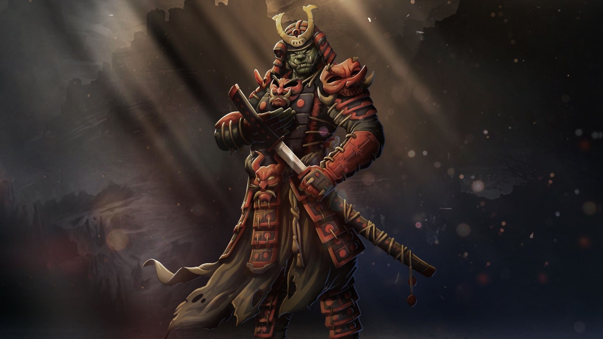 Desktop wallpaper fantasy, artwork, samurai, HD image, picture, background, 203f5a