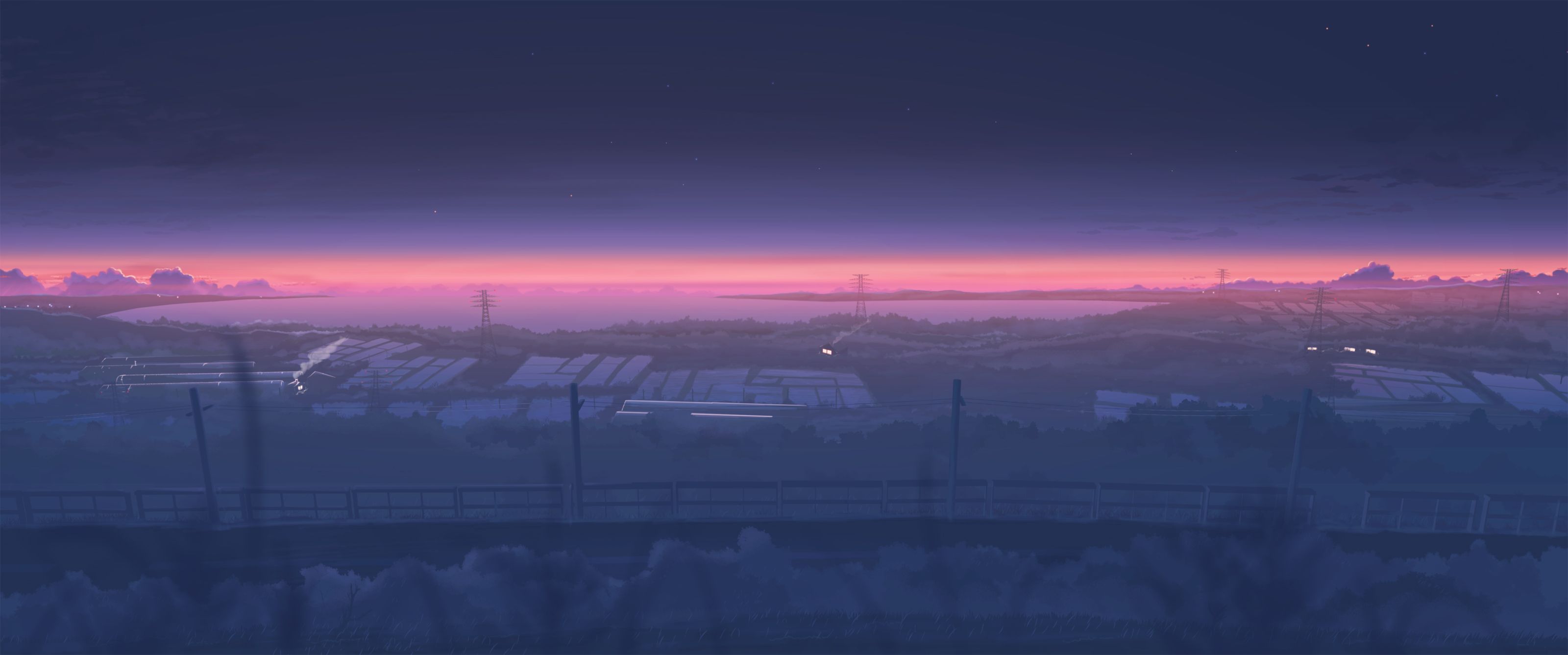 building, Clouds, Grass, Hatsuame, Night, Original, Scenic, Sky, Stars, Summer, Sunset, Tree Wallpaper HD / Desktop and Mobile Background