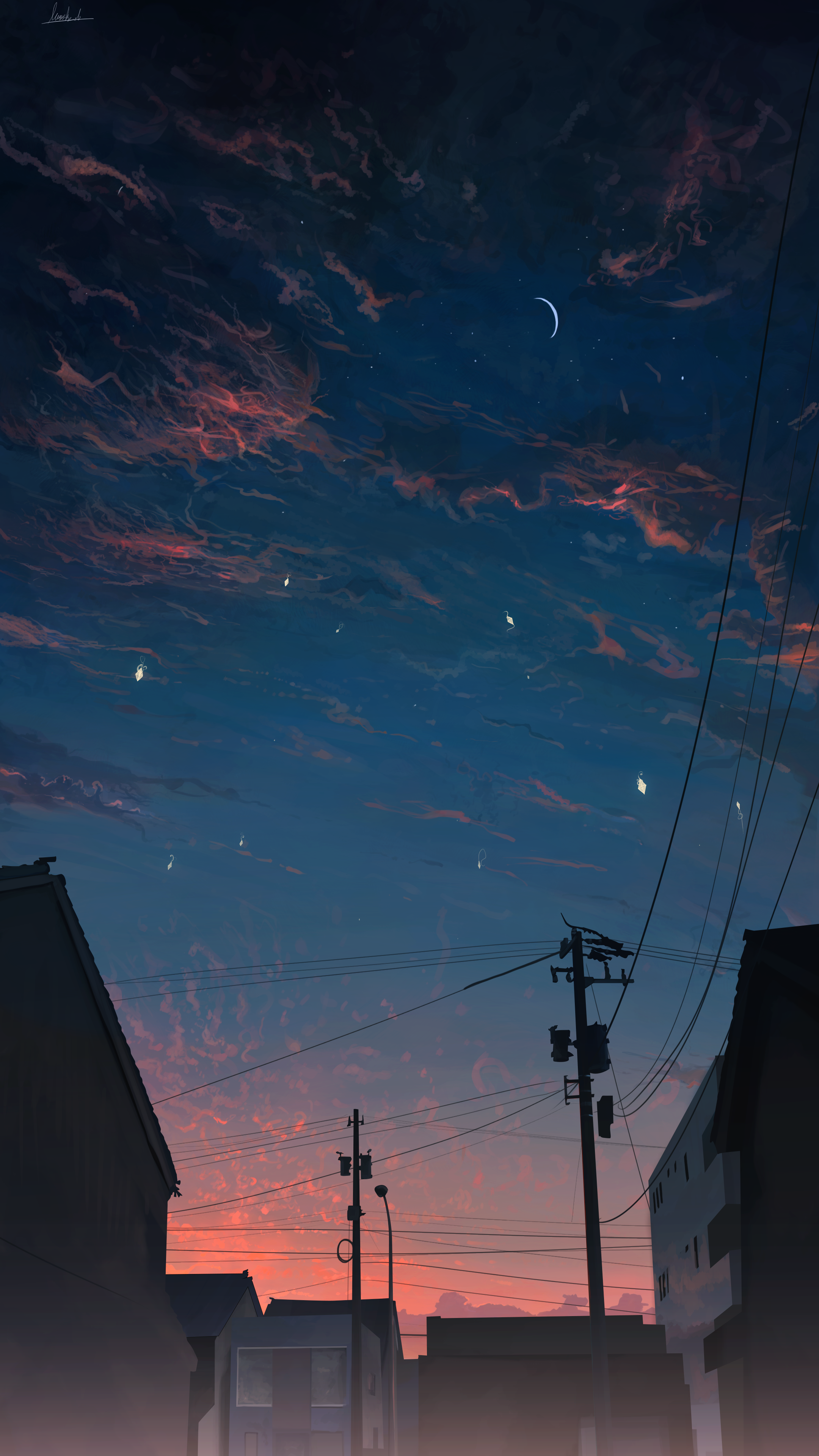 this artwork done amazingly by banishment (pixiv) how they do thaaaaat! i love it #風景 #scenery #空 #sky #イラスト. Sky aesthetic, Scenery wallpaper, Anime scenery