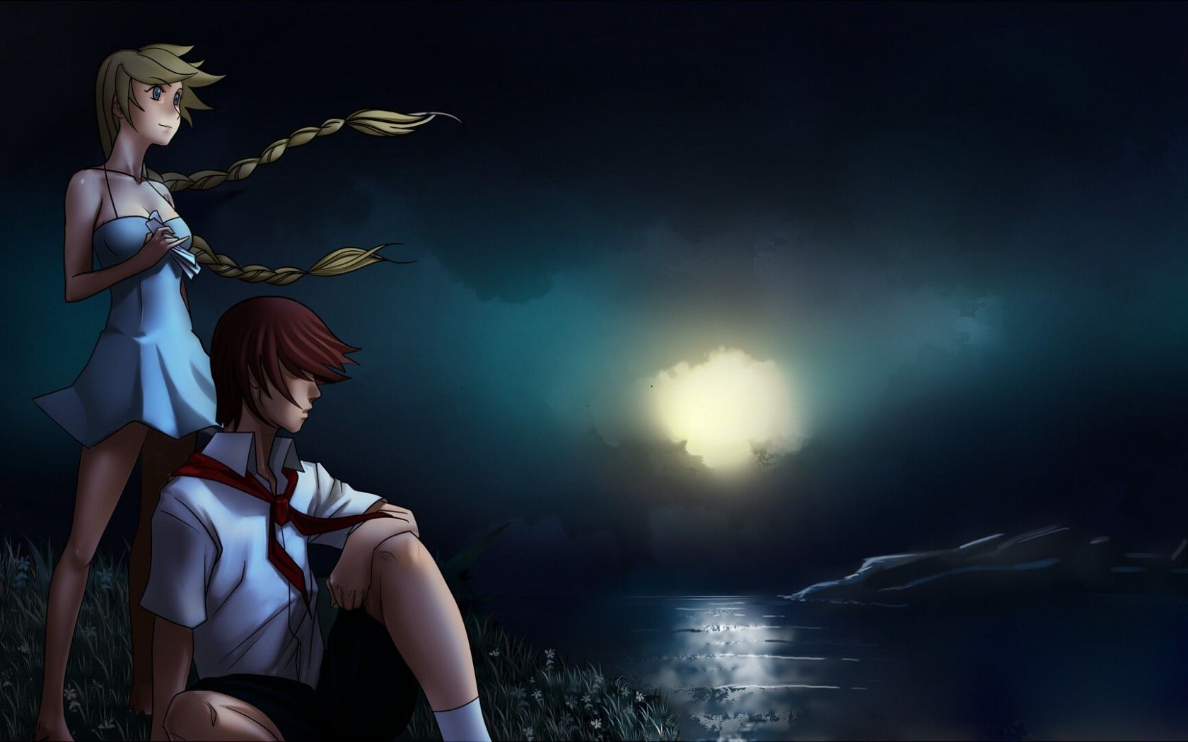 Wallpaper, night, anime, artwork, midnight, Everlasting Summer, Slavya, Semyon, darkness, screenshot, computer wallpaper 1680x1050