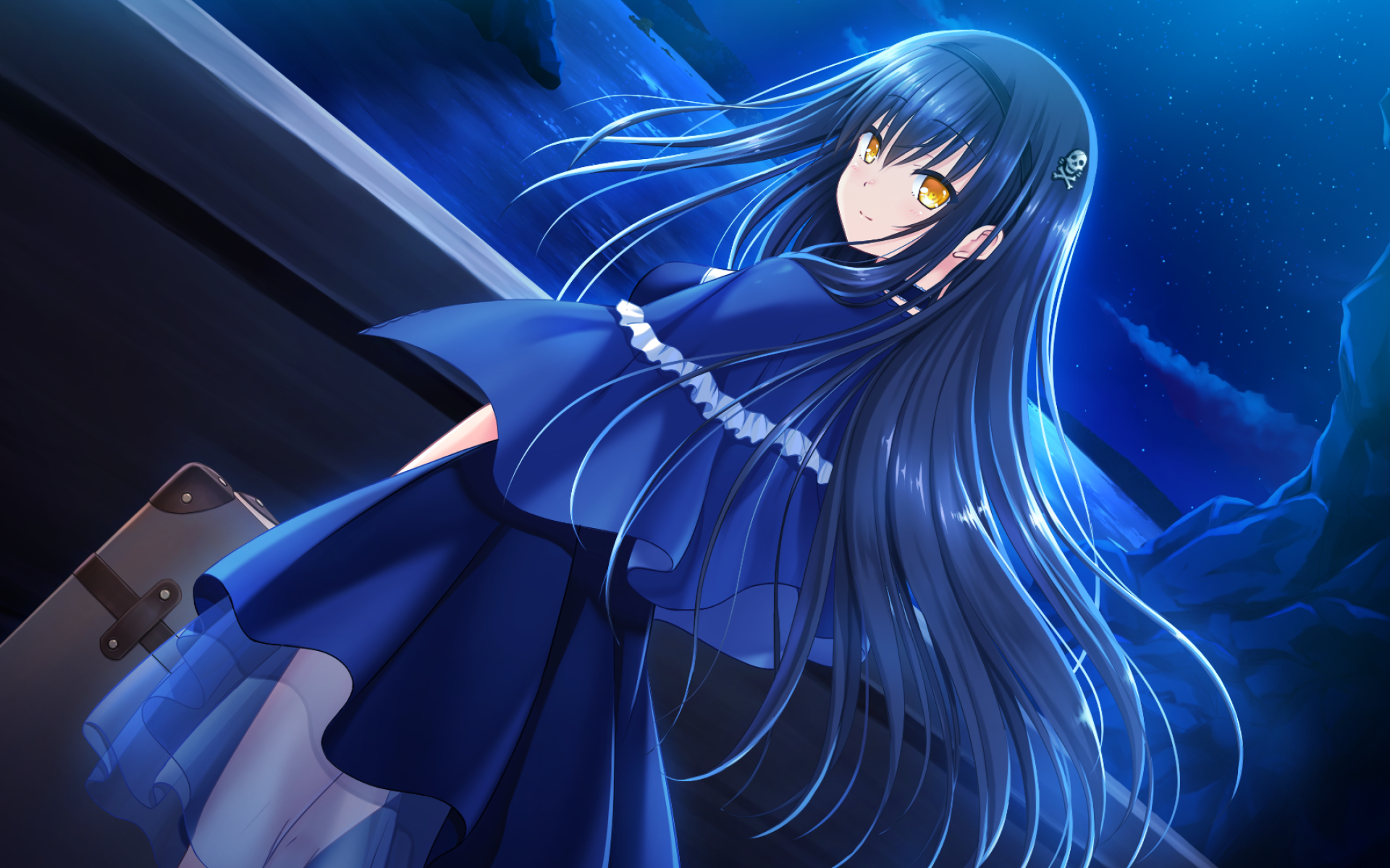 Download wallpaper Kamome Kushima, manga, night, yellow eyes, Summer Pockets for desktop with resolution 1920x1200. High Quality HD picture wallpaper