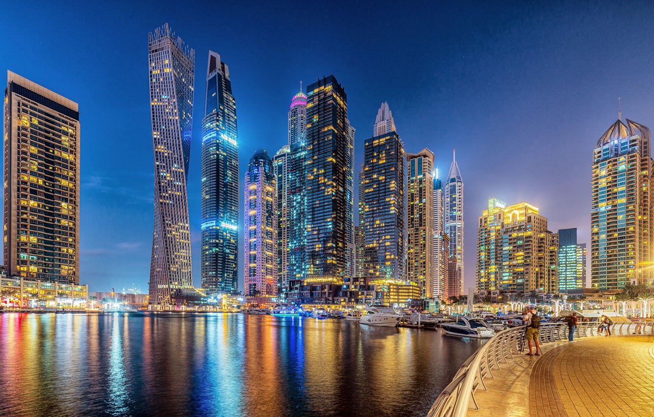 Wallpaper building, Dubai, architecture, night city, Dubai, promenade, skyscrapers, harbour, UAE, UAE, Dubai Marina, Dubai Marina image for desktop, section город