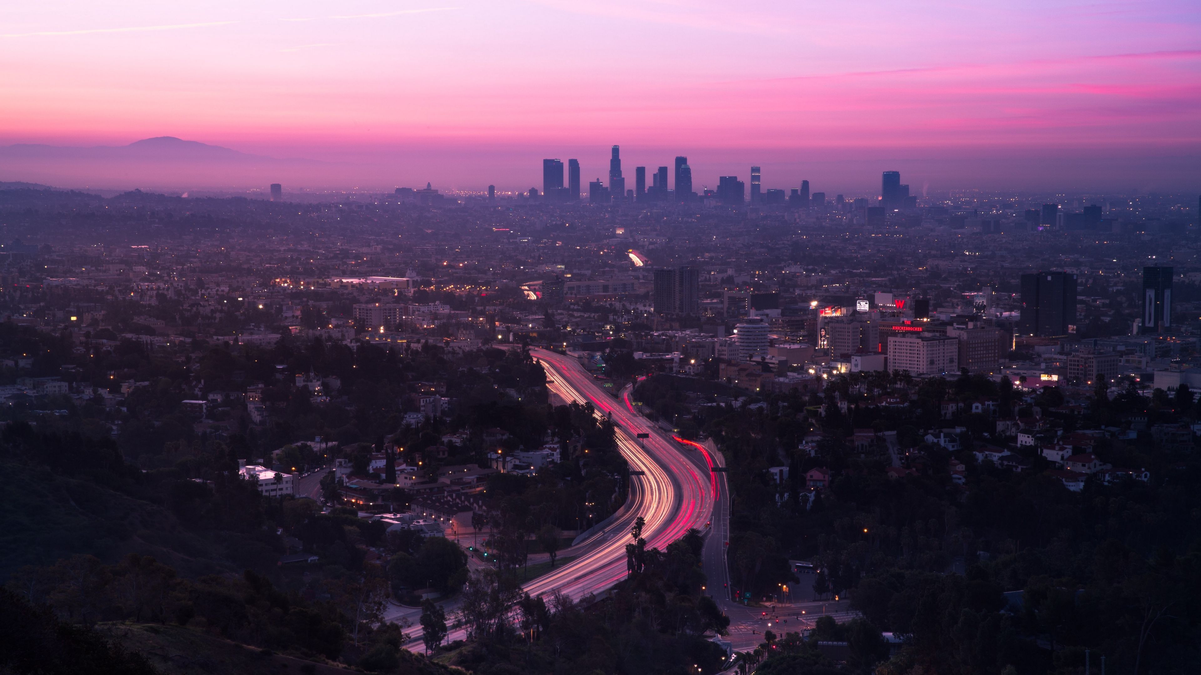 Wallpaper City, Aerial View, Road, Sunset, Los Angeles