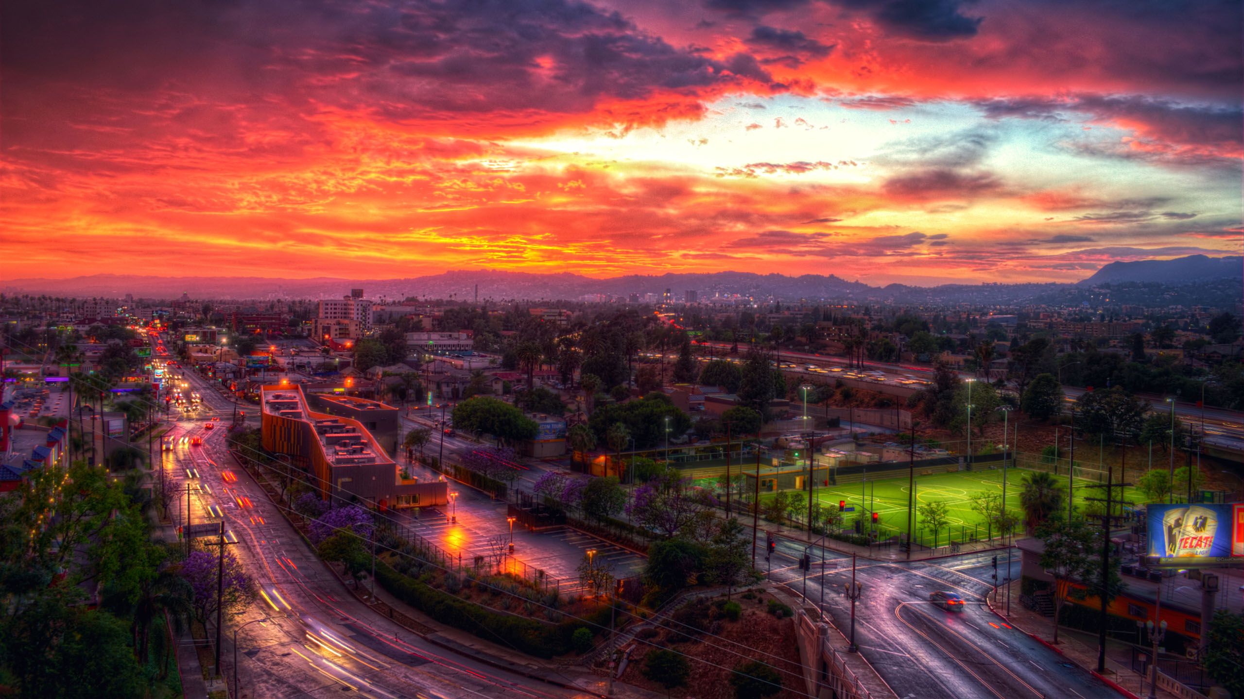 Sunset In Los Angeles Red Sky Clouds Twilight Wallpaper HD, Wallpaper13.com