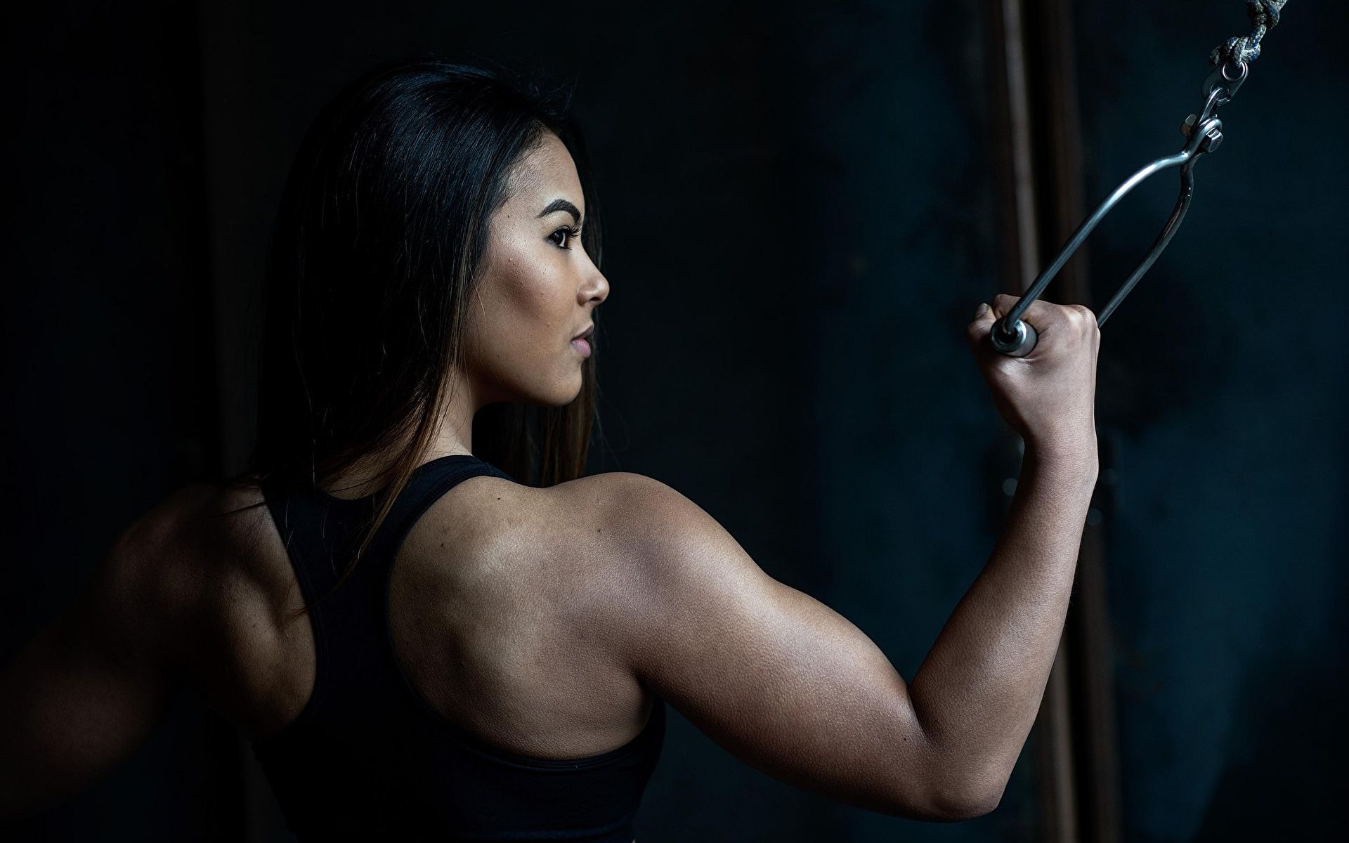 image Brunette girl Gladysha Fitness Human back Sport 1920x1200