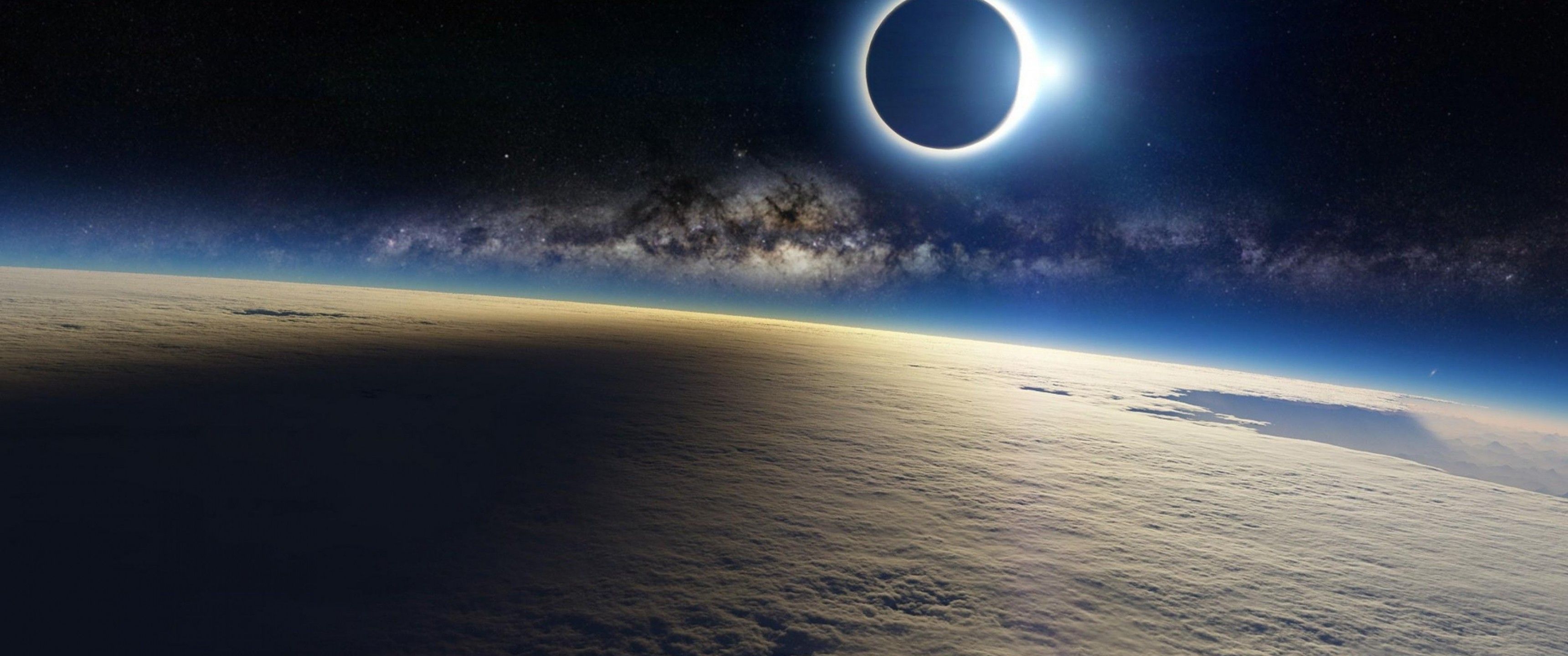 Solar Eclipse From Space 4K Wallpaper 3440x1440 Hot Desktop and background for your PC and mobile