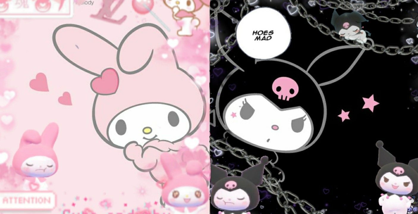 Kuromi and Melody PC Wallpaper. Hello kitty wallpaper, My melody wallpaper, Melody hello kitty