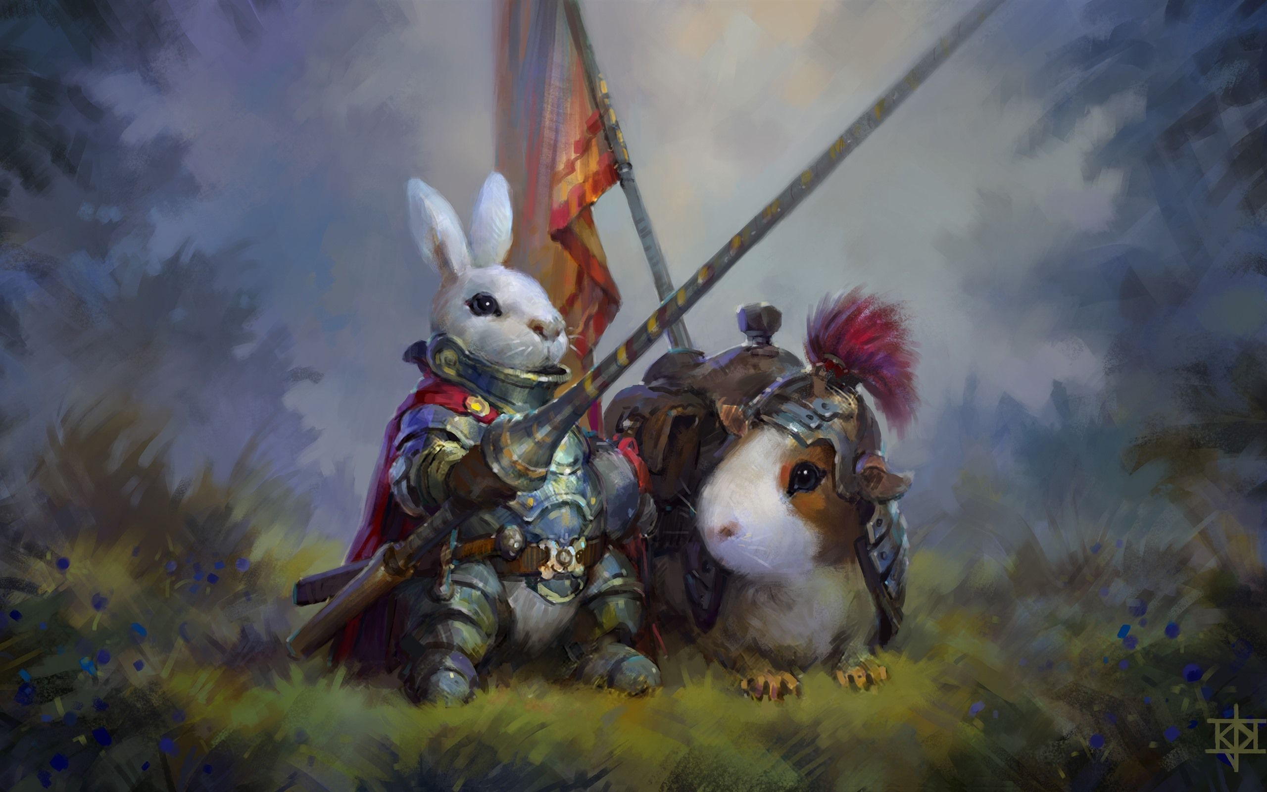 Wallpaper Rabbit warrior, art painting 2880x1800 HD Picture, Image