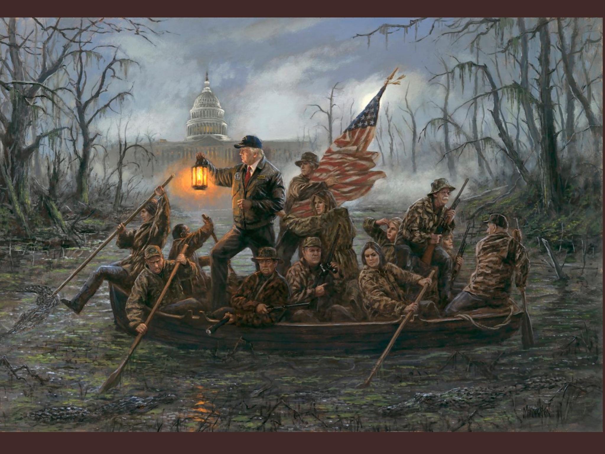 George Washington crossed the Delaware river in a surprise attack on the Hessian forces in NJ.. Trump is crossing the Washington swamp looking for new Cabinet members