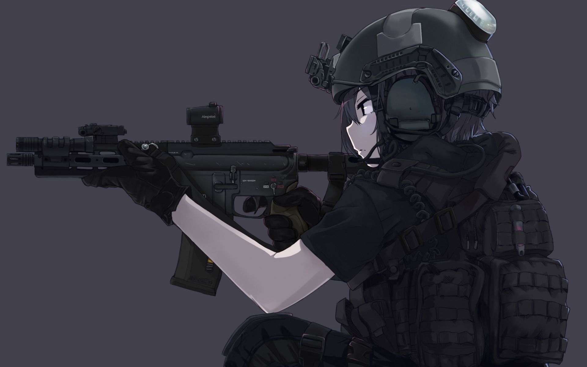 Download wallpaper girl, gun, soldier, military, weapon, anime, black ops, asian, rifle, japanese, gloves, pearls, oriental, asiatic, uniform, special forces, section other in resolution 1920x1200