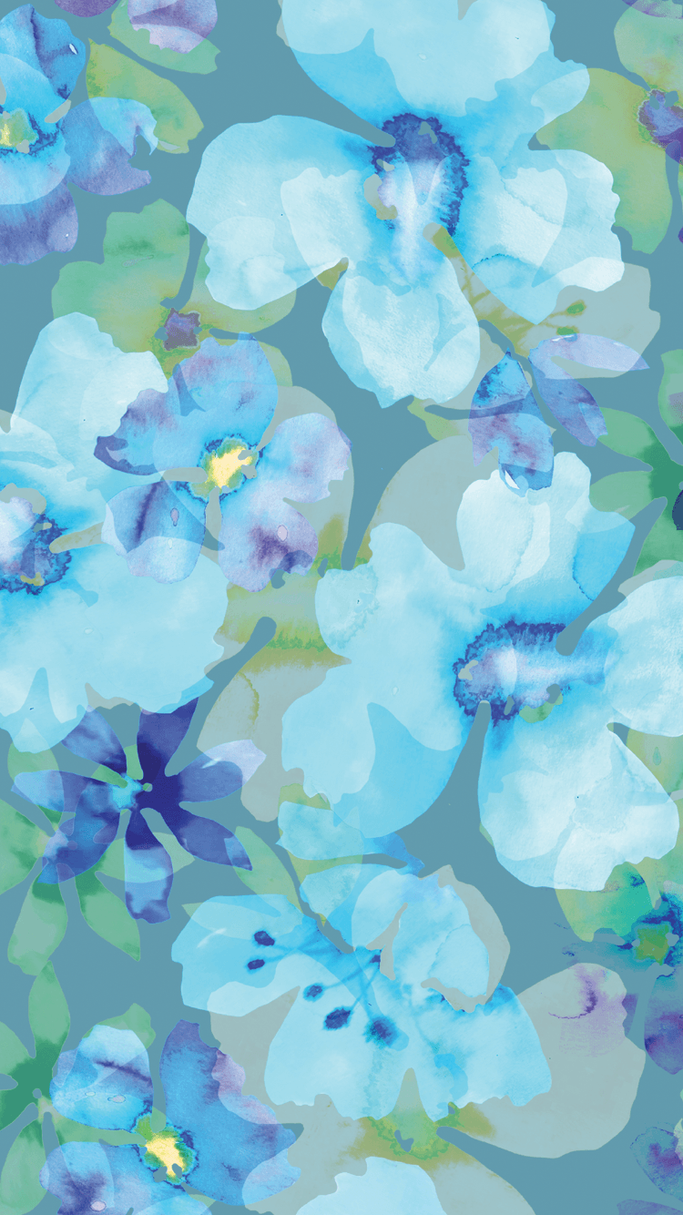Blue Watercolor Floral iPhone Wallpaper