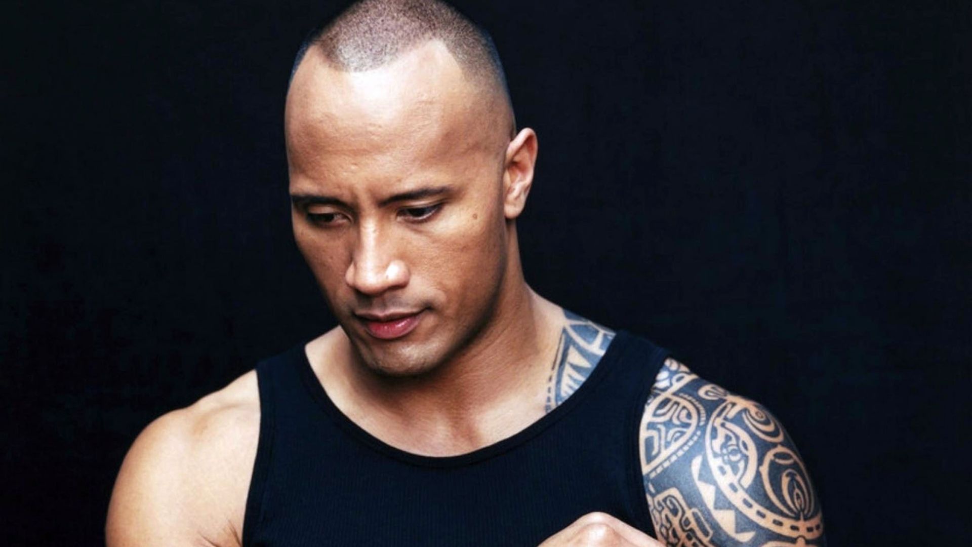 Wallpaper Dwayne Johnson, Actor, Man, Body, Tattoos, Athletic Build, T Shirt, Bald