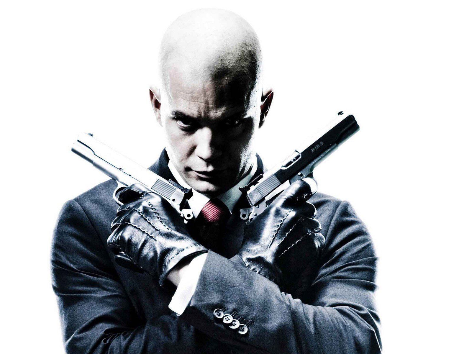 the film Hitman white background guns bald male actor hero men actors HD wallpaper
