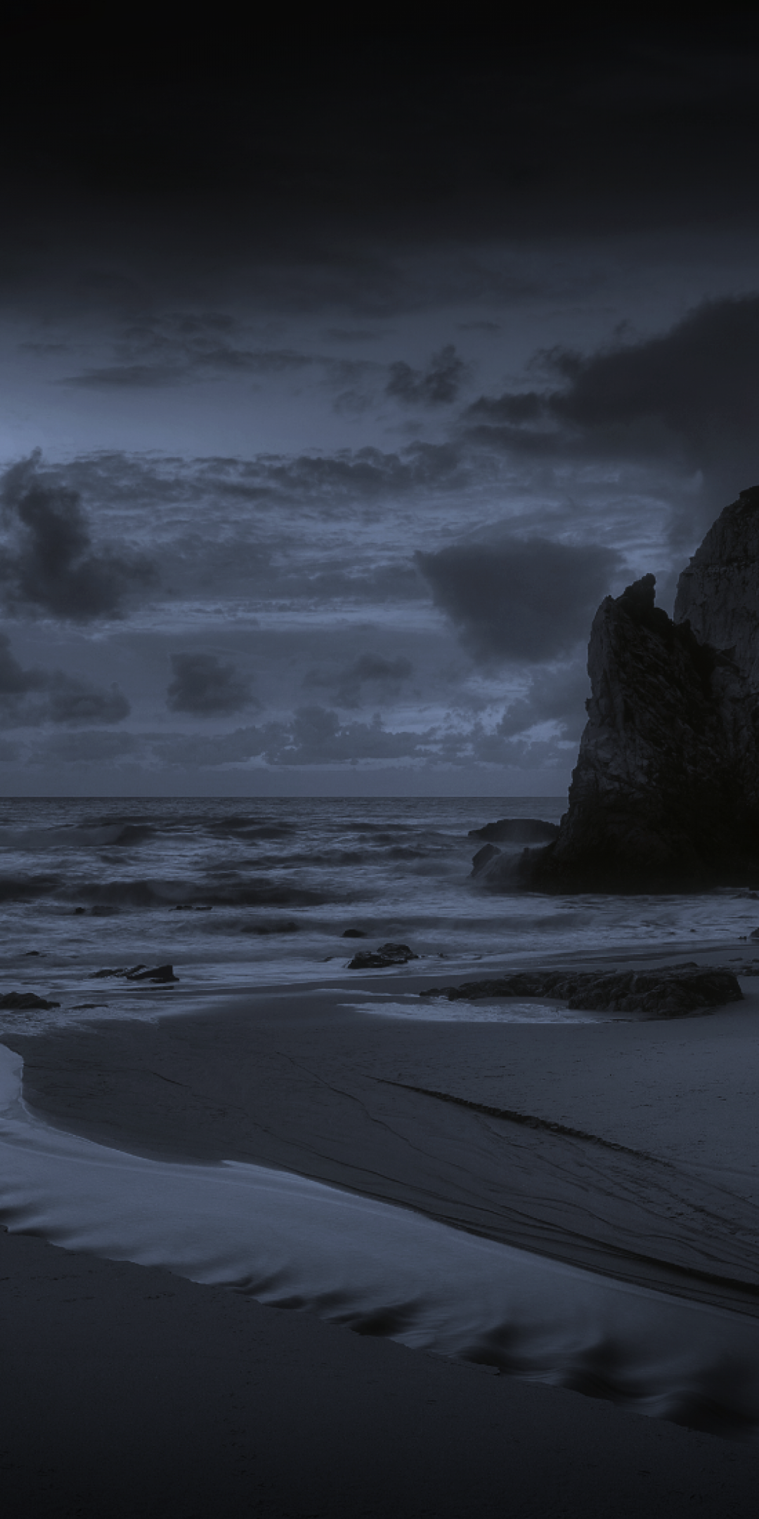 Download 1080x2160 Ocean, Beach, Waves, Dark, Clouds Wallpaper for Huawei Mate 10