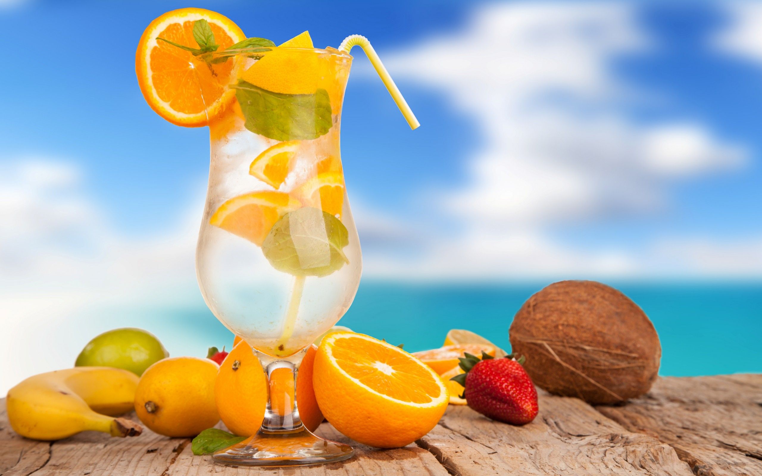 Summer Refreshing Drinks From Fruit Lemon Orange Banana Coconut HD Wallpaper, Wallpaper13.com