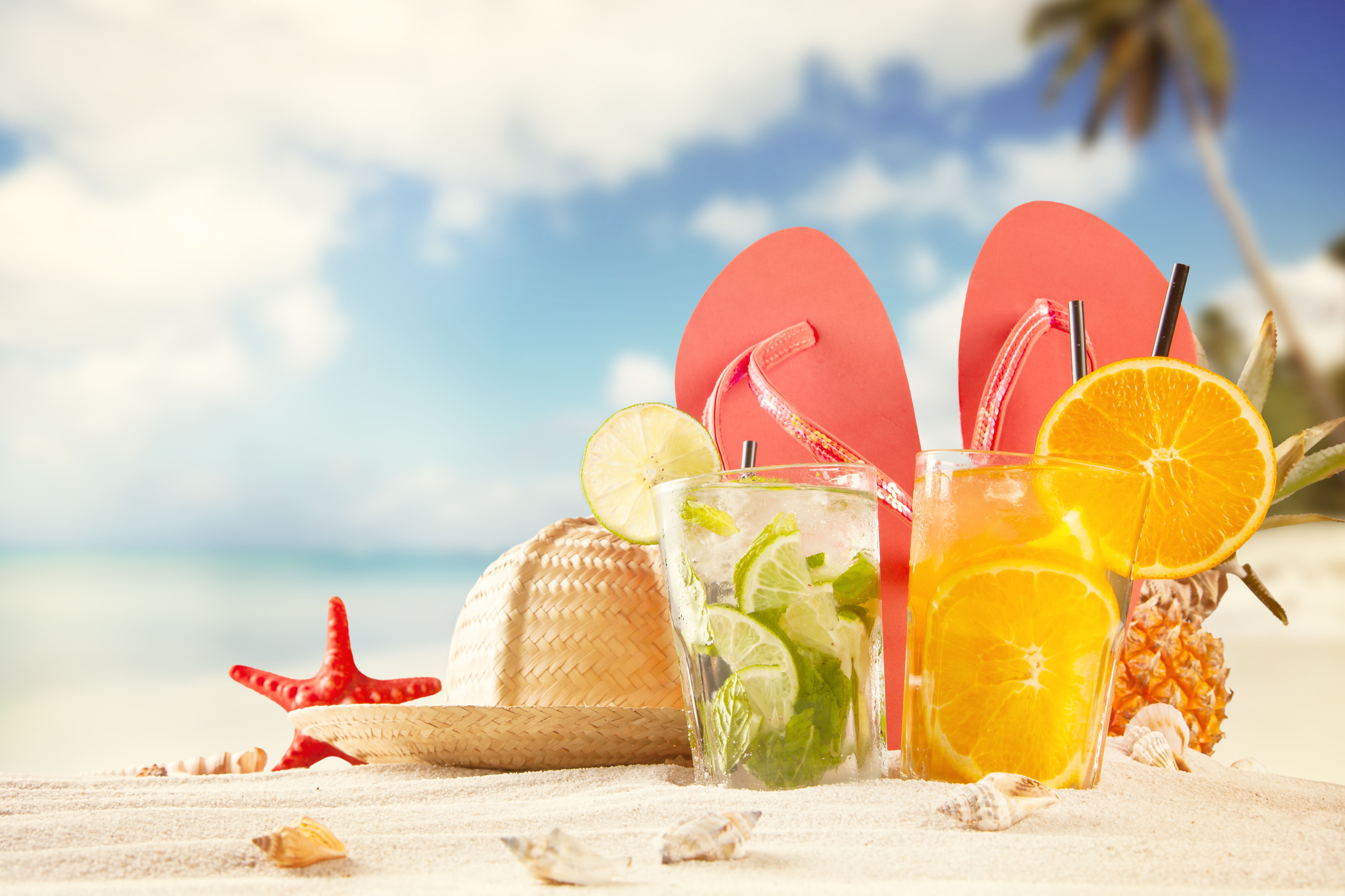 Flip Flops Pineapple Cocktails Lime Orange Summer Wallpaper And Flip Flops HD Wallpaper