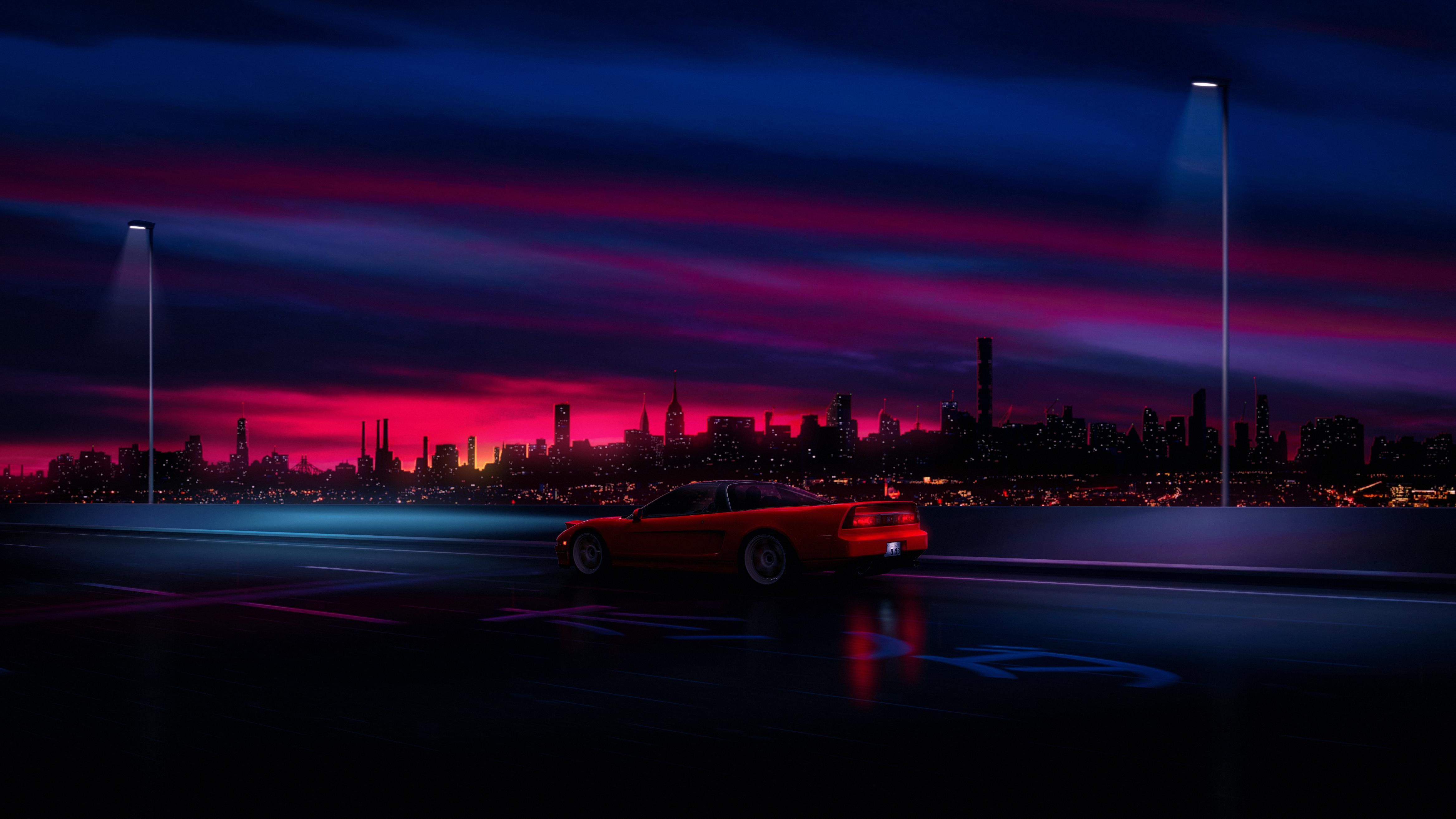 Retrowave NSX 4K wallpaper. Waves wallpaper, Retro waves, Wallpaper