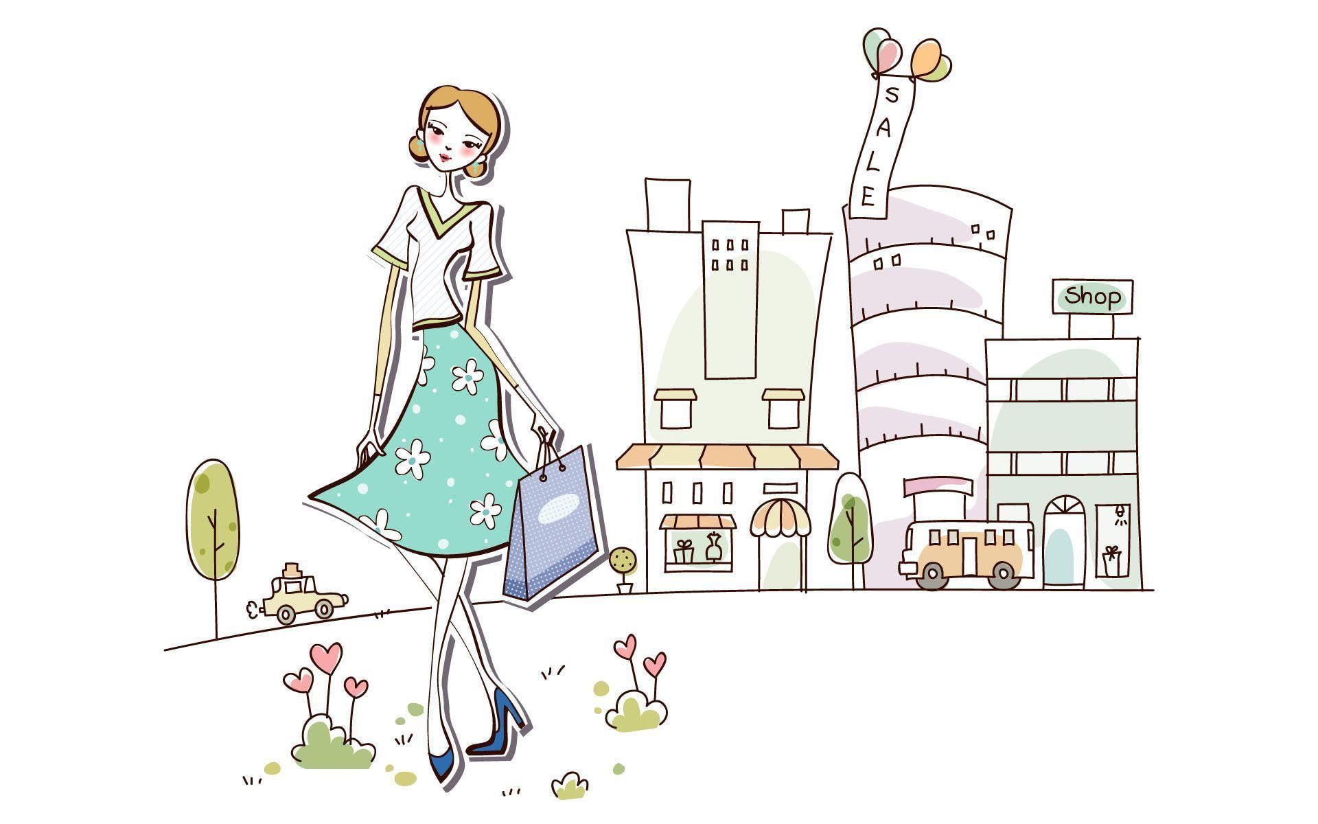 Girl on a shopping spree, fashion sketch #vector x1200 #woman #shopping #mall P #wallpaper #hdwallpap. Online shop design, Shop design, Shop sign design