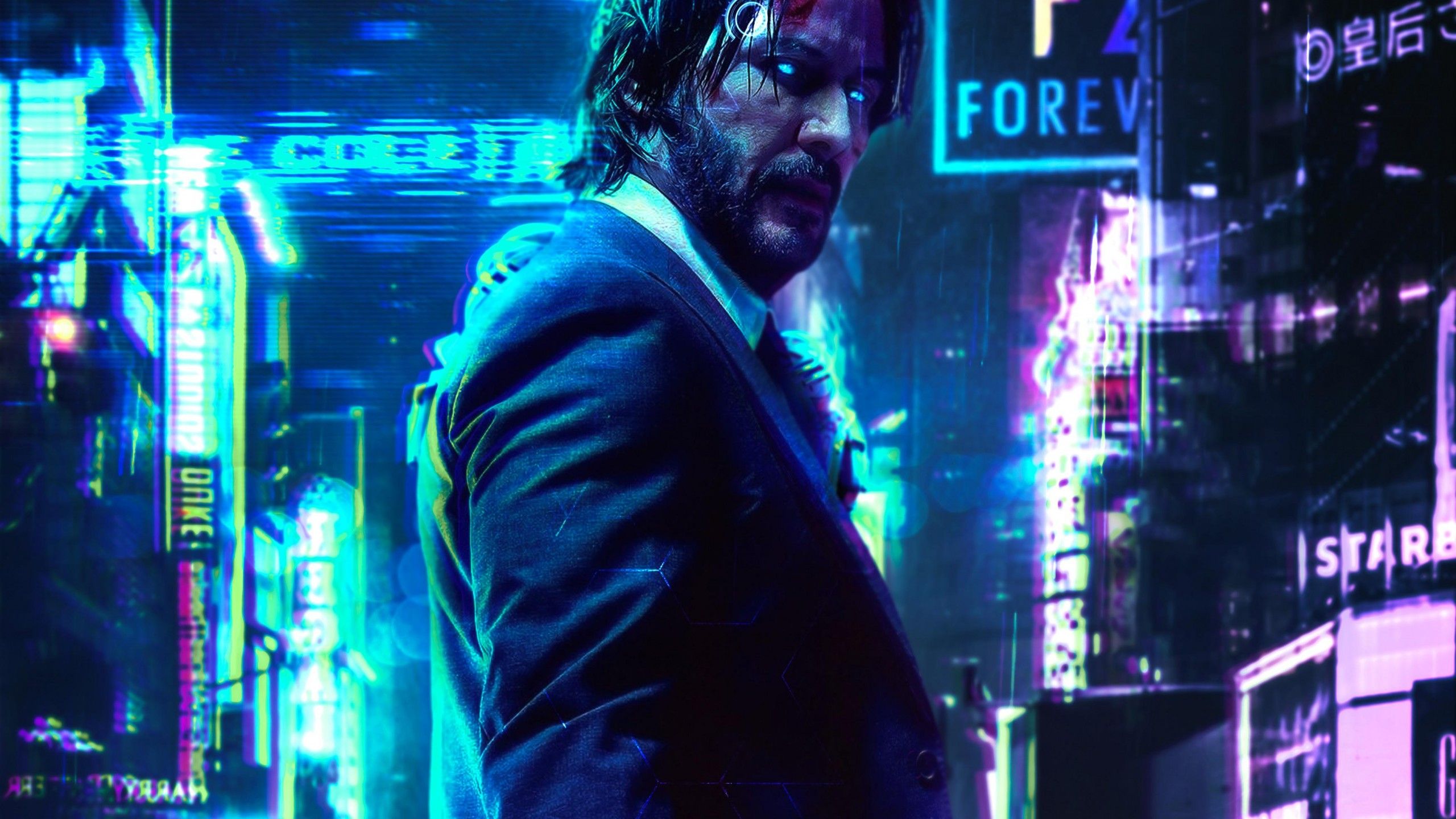 Cyberpunk 2077 4K Wallpaper, John Wick, Keanu Reeves, Graphics CGI