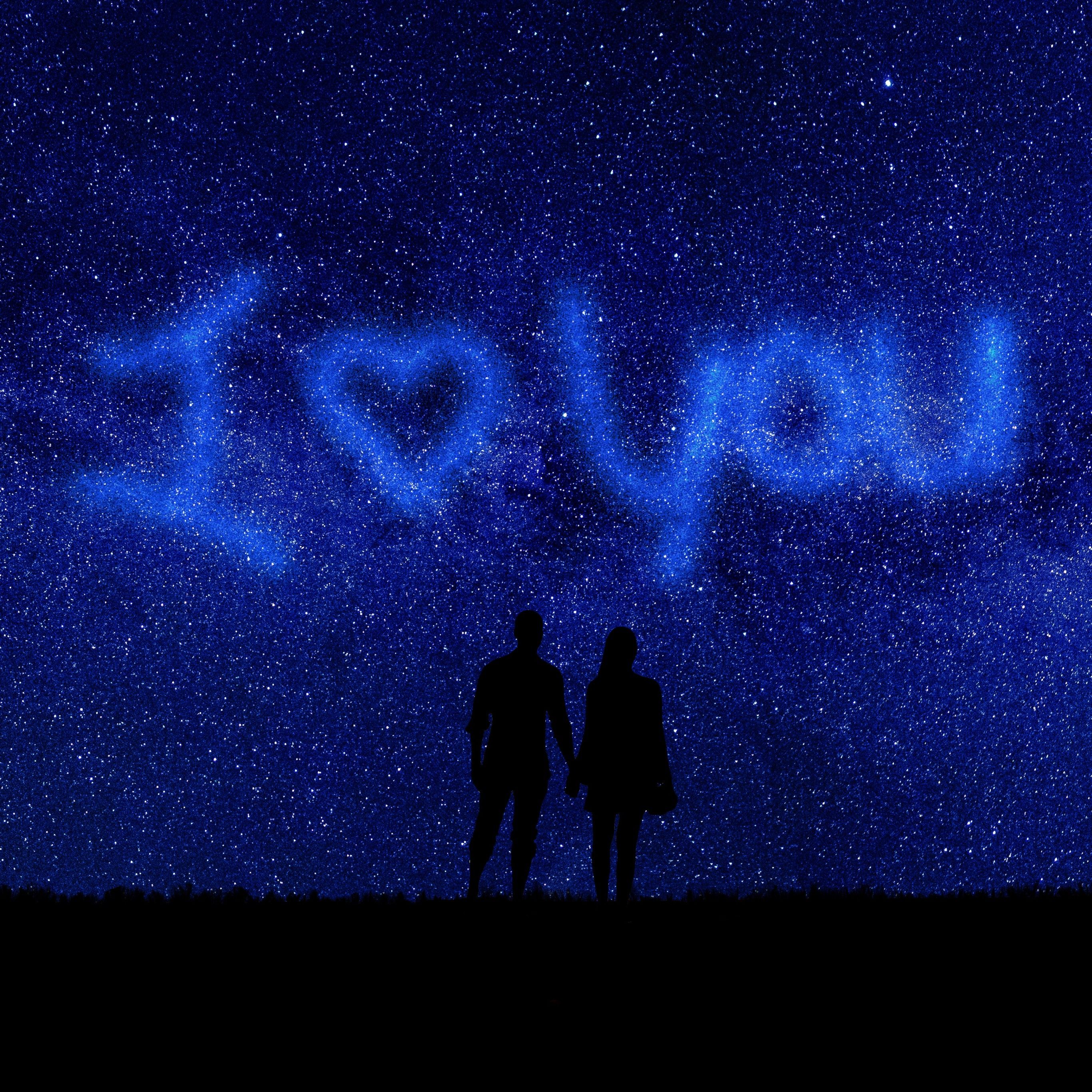 I Love You 4K Wallpaper, Starry sky, Couple, Silhouette, Heart shape, Valentines Day, Relationship, Love