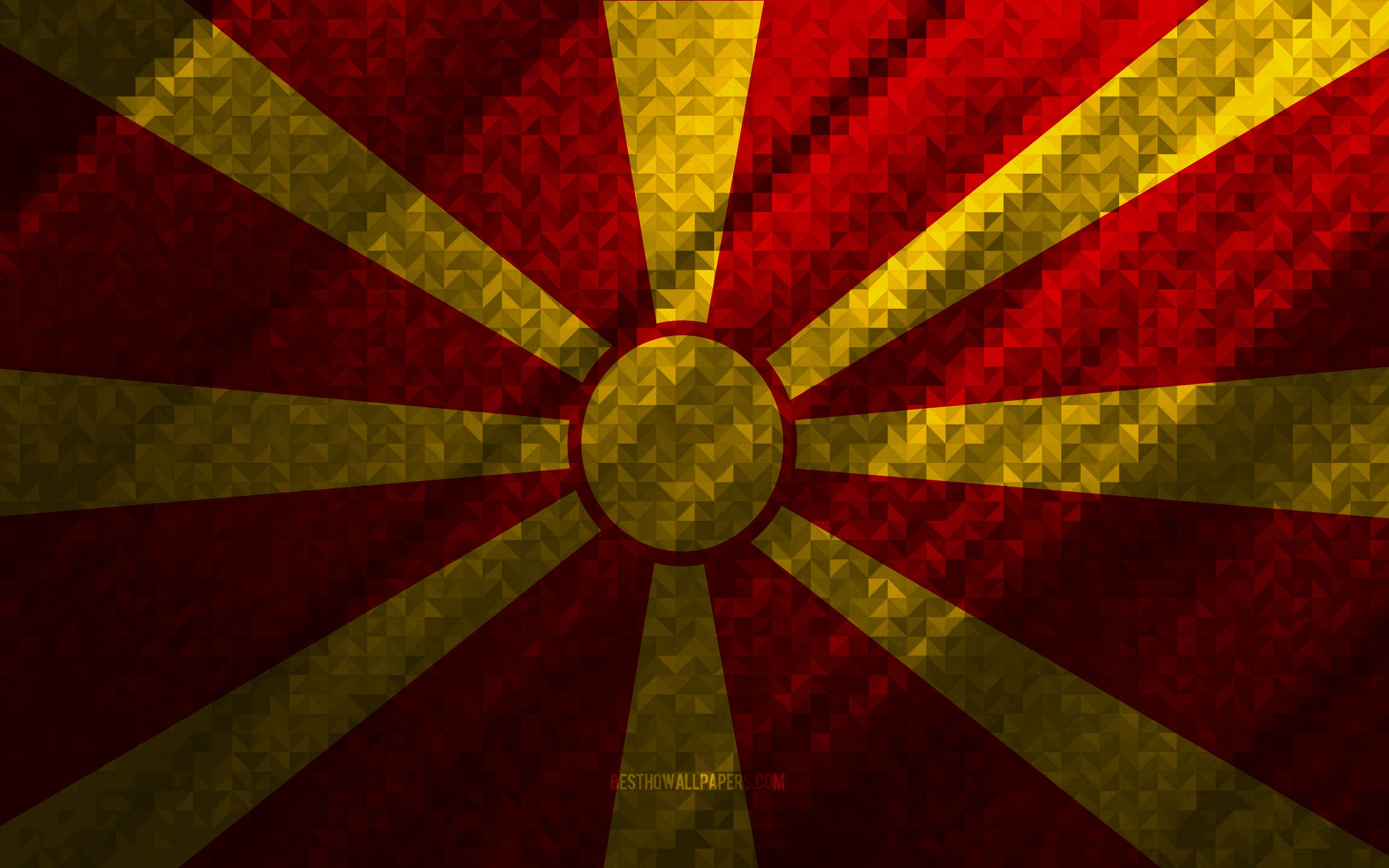 Download wallpaper Flag of North Macedonia, multicolored abstraction, North Macedonia mosaic flag, Europe, North Macedonia, mosaic art, North Macedonia flag for desktop with resolution 2880x1800. High Quality HD picture wallpaper