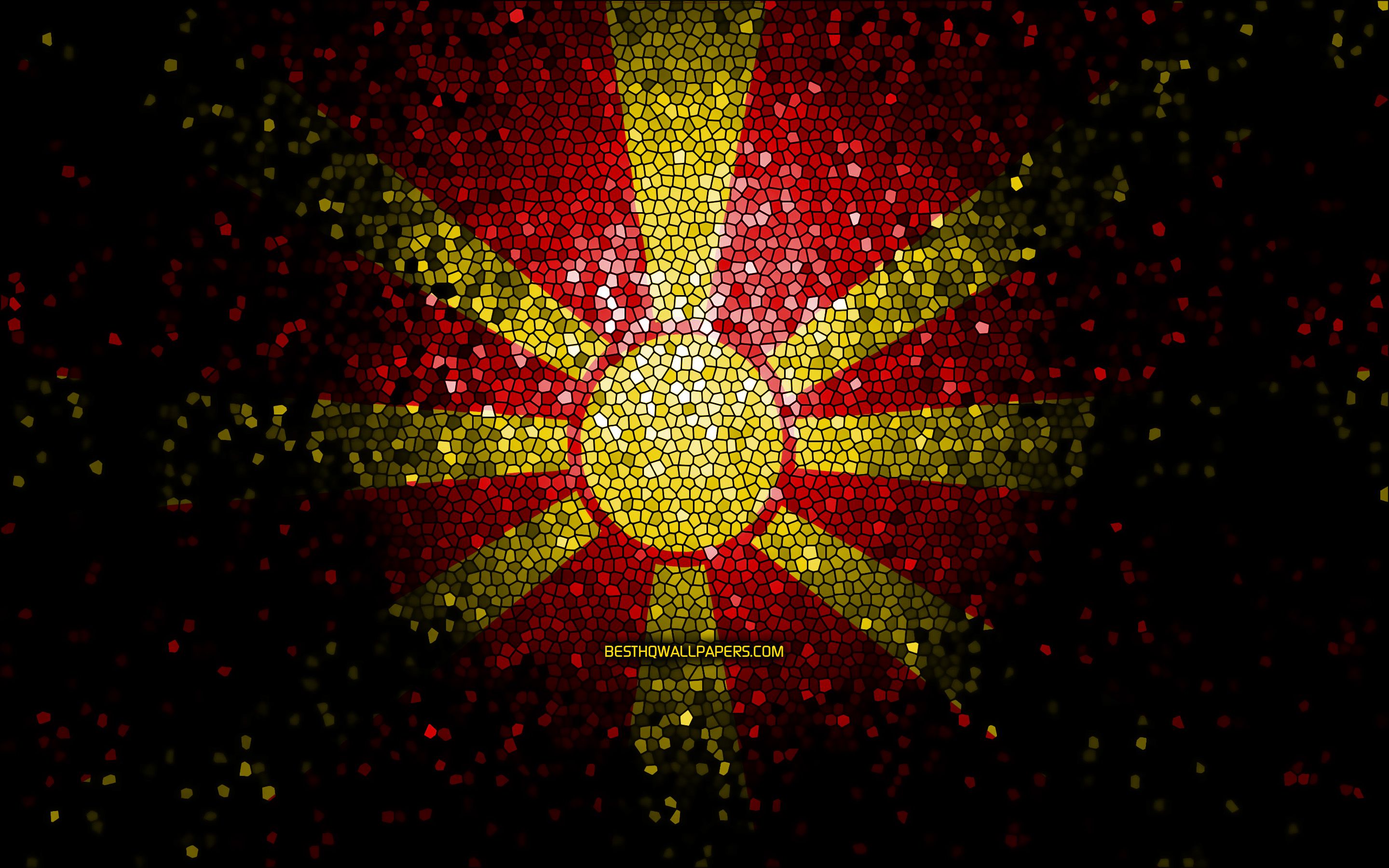 Download wallpaper Macedonian flag, mosaic art, European countries, Flag of North Macedonia, national symbols, North Macedonia flag, artwork, Europe, North Macedonia for desktop with resolution 2880x1800. High Quality HD picture wallpaper