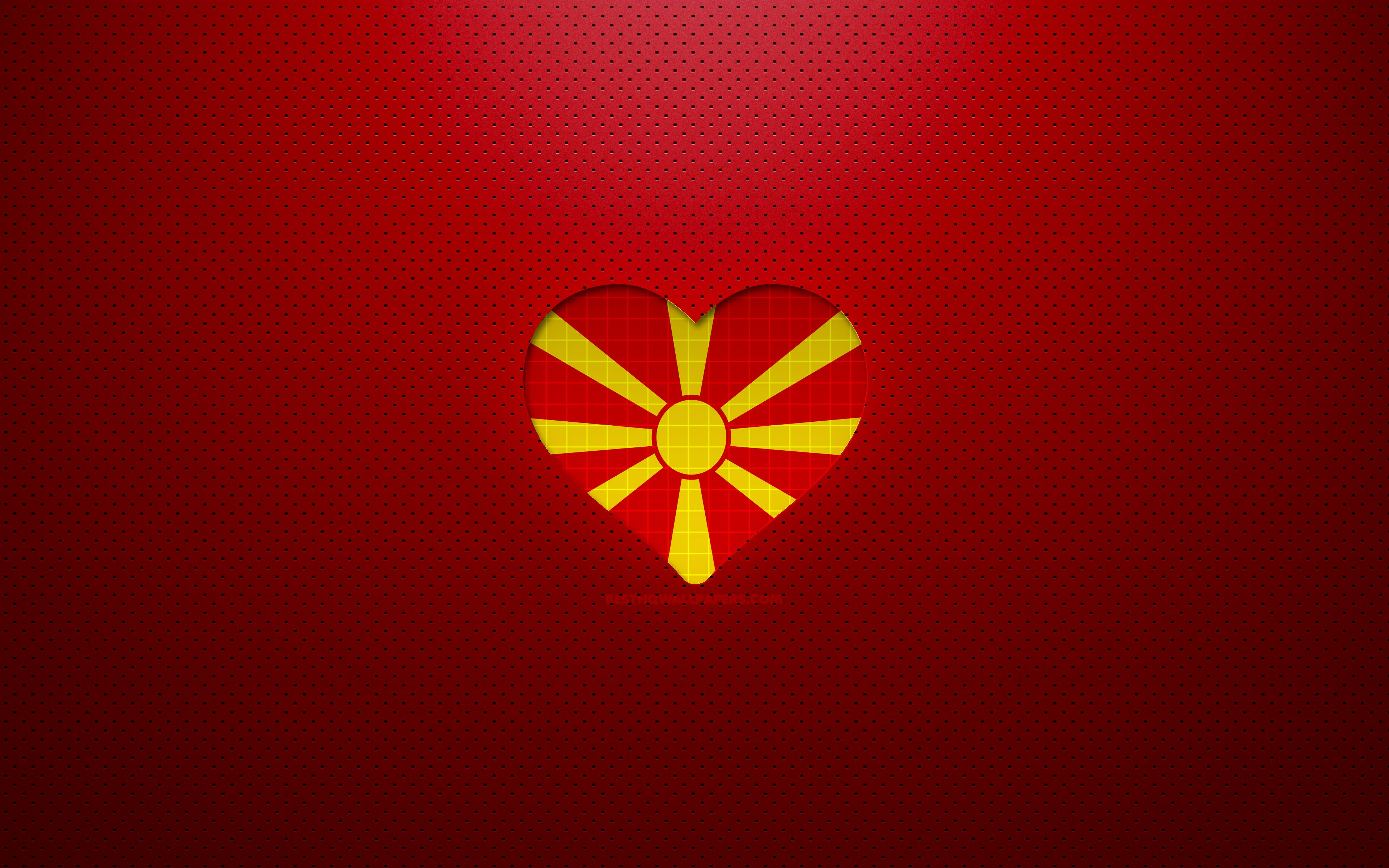 Download wallpaper I Love North Macedonia, 4k, Europe, red dotted background, Macedonian flag heart, North Macedonia, favorite countries, Love North Macedonia, Macedonian flag for desktop with resolution 3840x2400. High Quality HD picture