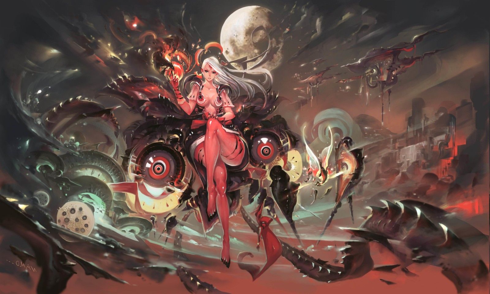 Wallpaper, illustration, fantasy art, anime, planet, spaceship, demon, cyborg, mythology, ART, screenshot, warlord, graphics, computer wallpaper, fictional character, pc game, fiction, woman warrior, mythical creature, 5000x3000 px, tyrant, extinction