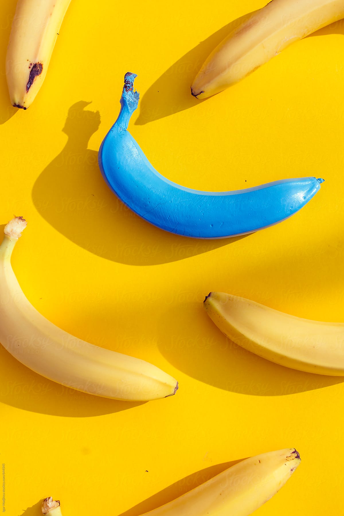 Yellow Bananas And One Blue On The Yellow Background In The Sun, Summer, Beckground