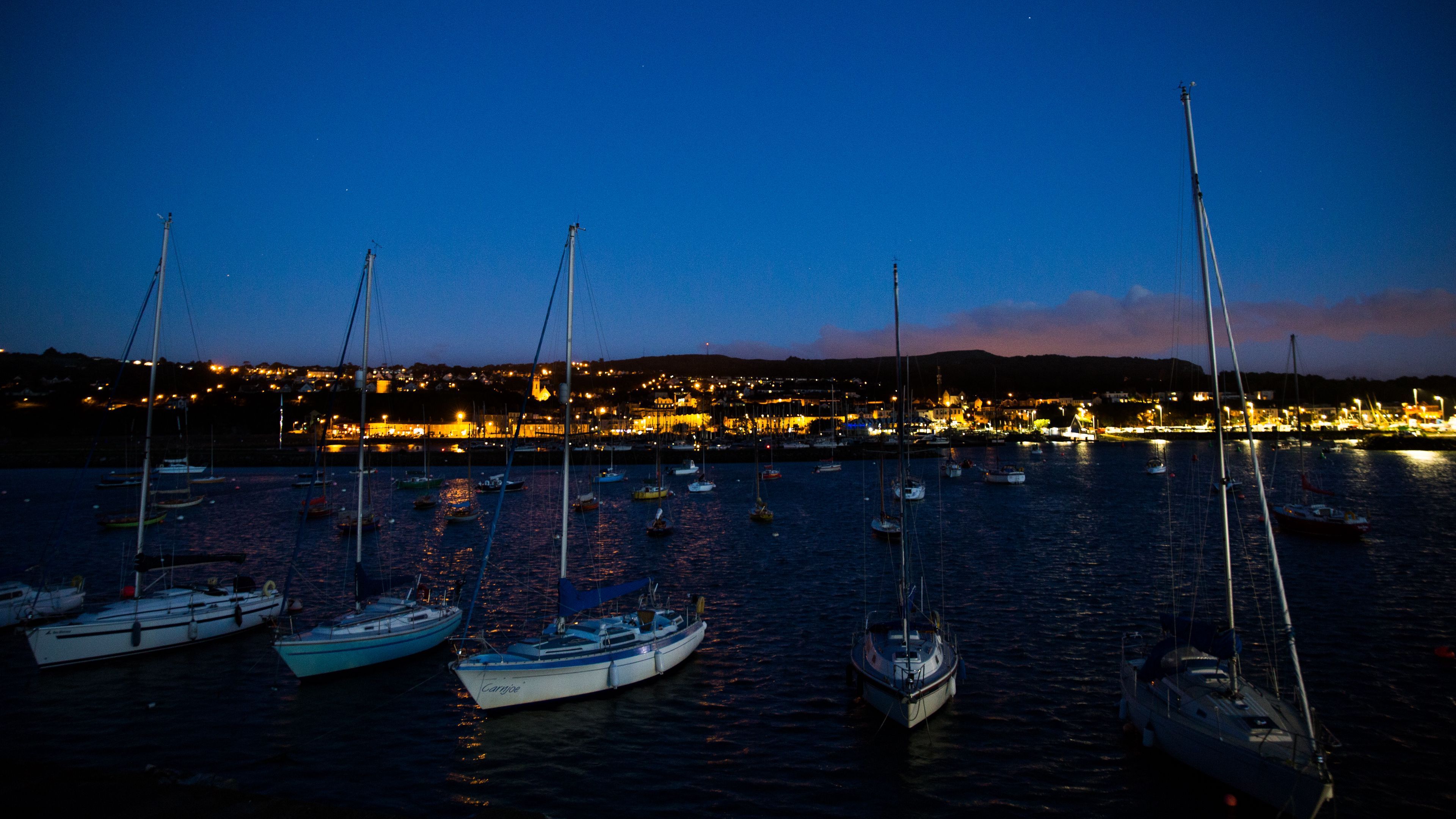 Download wallpaper 3840x2160 boat, dock, night, sea 4k uhd 16:9 HD background