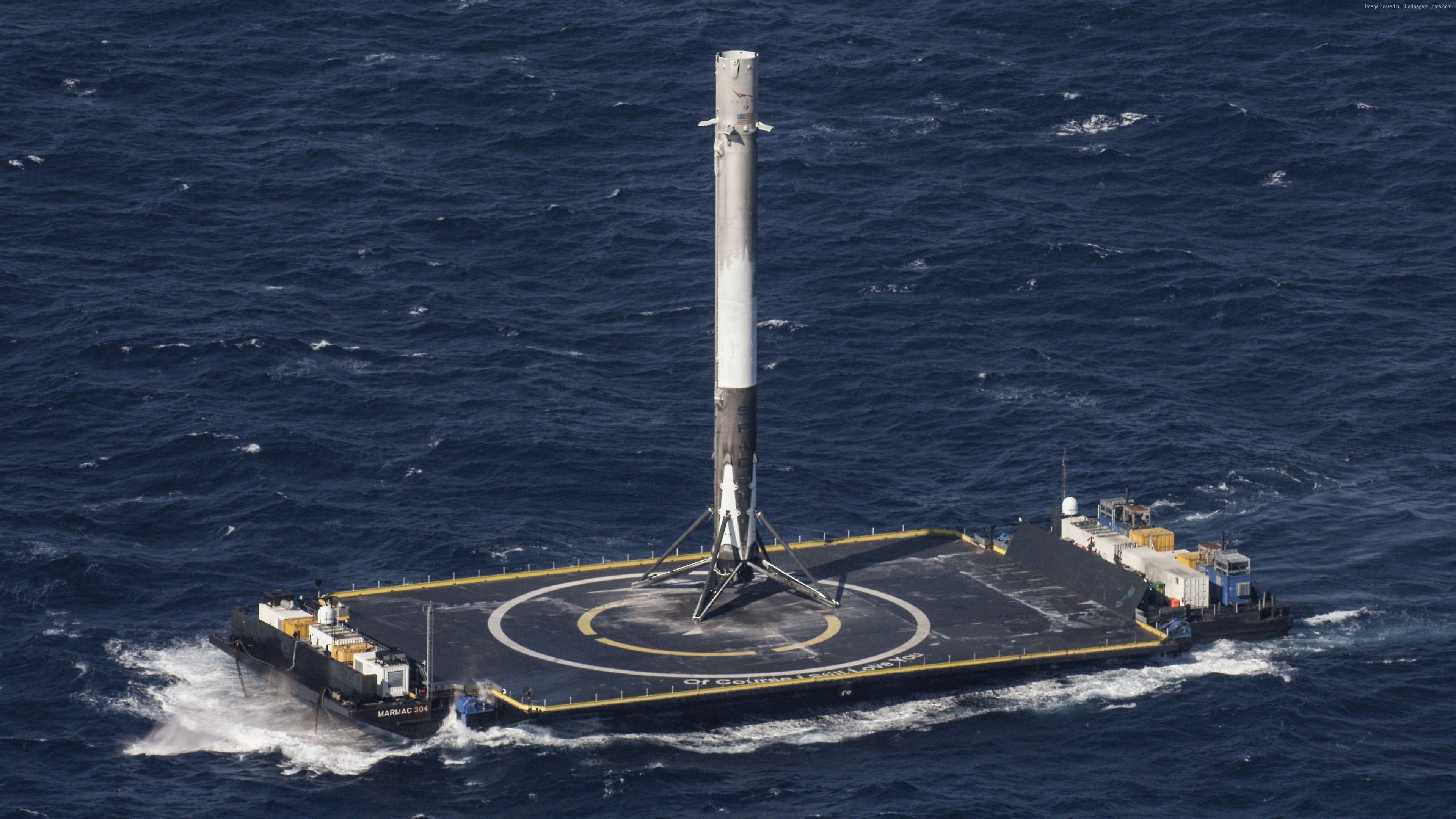 Wallpaper SpaceX, ship, sea, platform, rocket, Space Wallpaper Download Resolution 4K Wallpaper