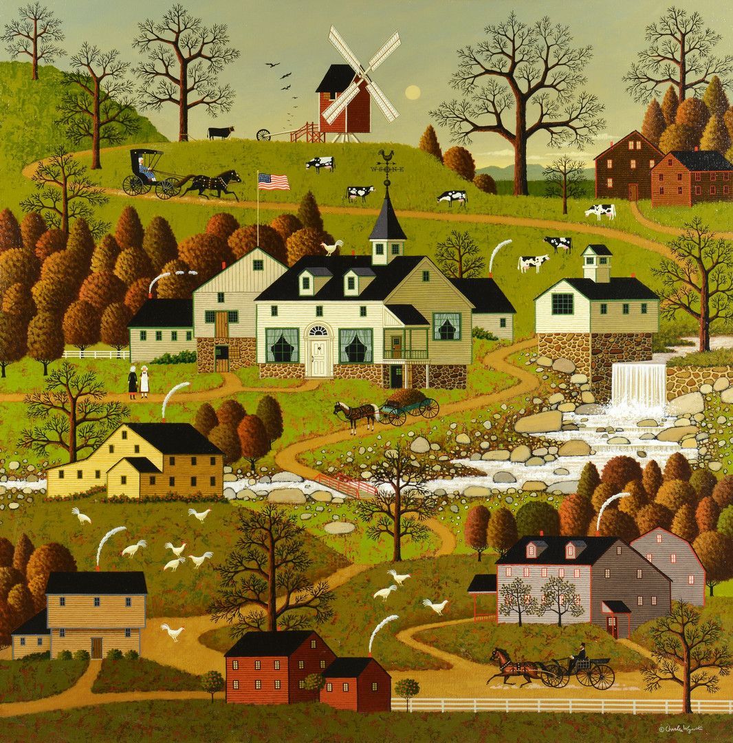 Lot 81: Charles Wysocki O C, Windmill. Americana Art, Folk Art, Art